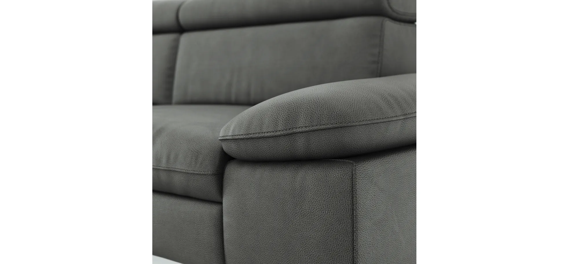 Ecksofa Felipa - Longchair links mit 2,5-Sitzer inkl. Armlehne verstellbar und Rückenlehne/Sitztiefe verstellbar (motorisch), Leder, Grau