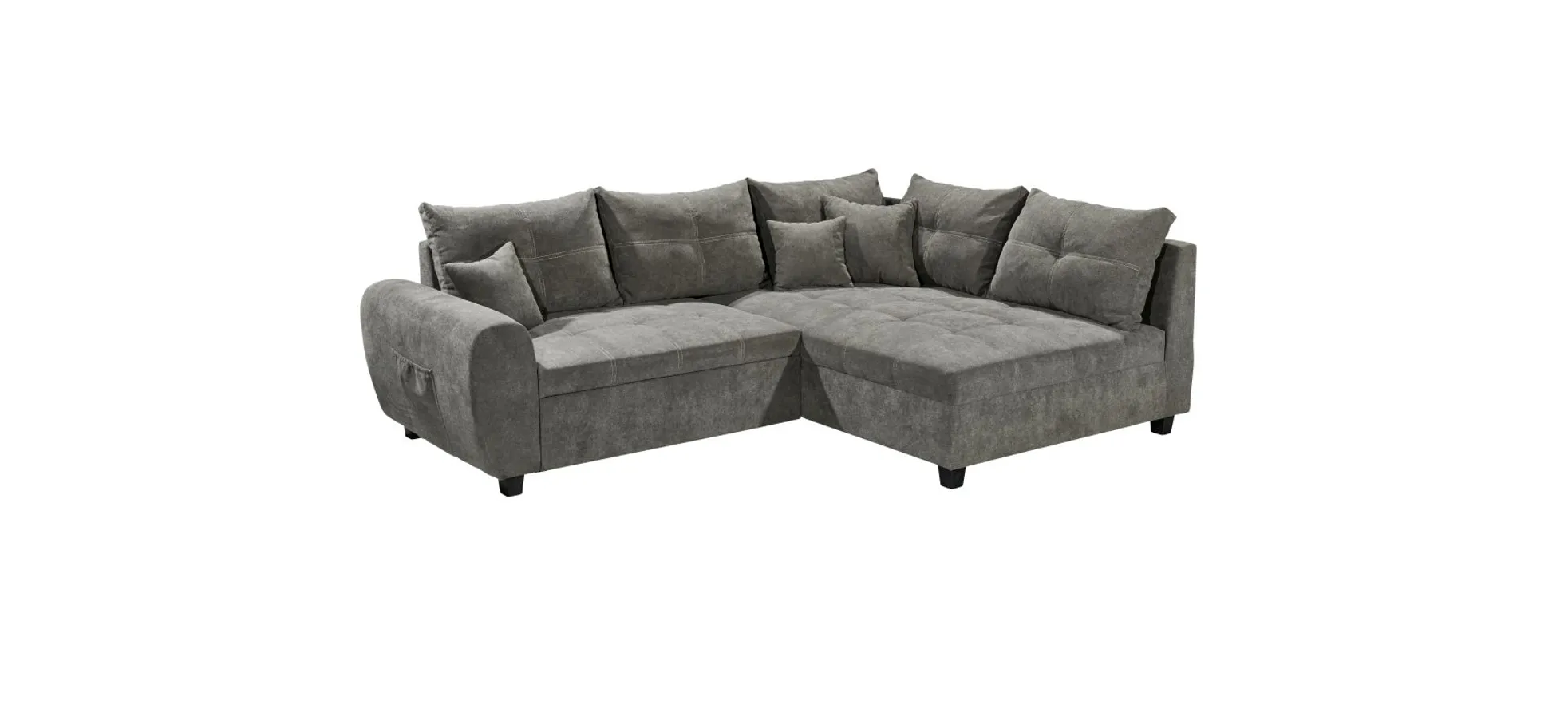 Ecksofa - 1,5-Sitzer, Ecke rechts, Schlaffunktion, Microvelour Steingrau