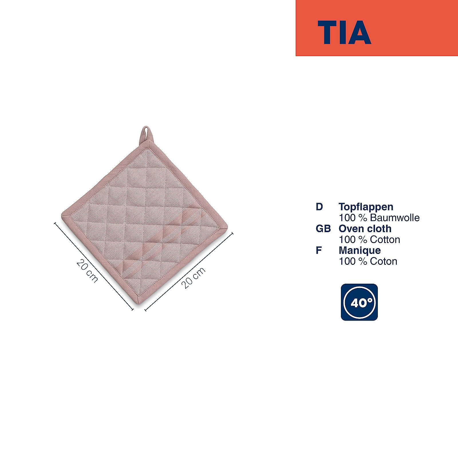 Topflappen Tia 20x20 cm - 100%Baumwolle nougat