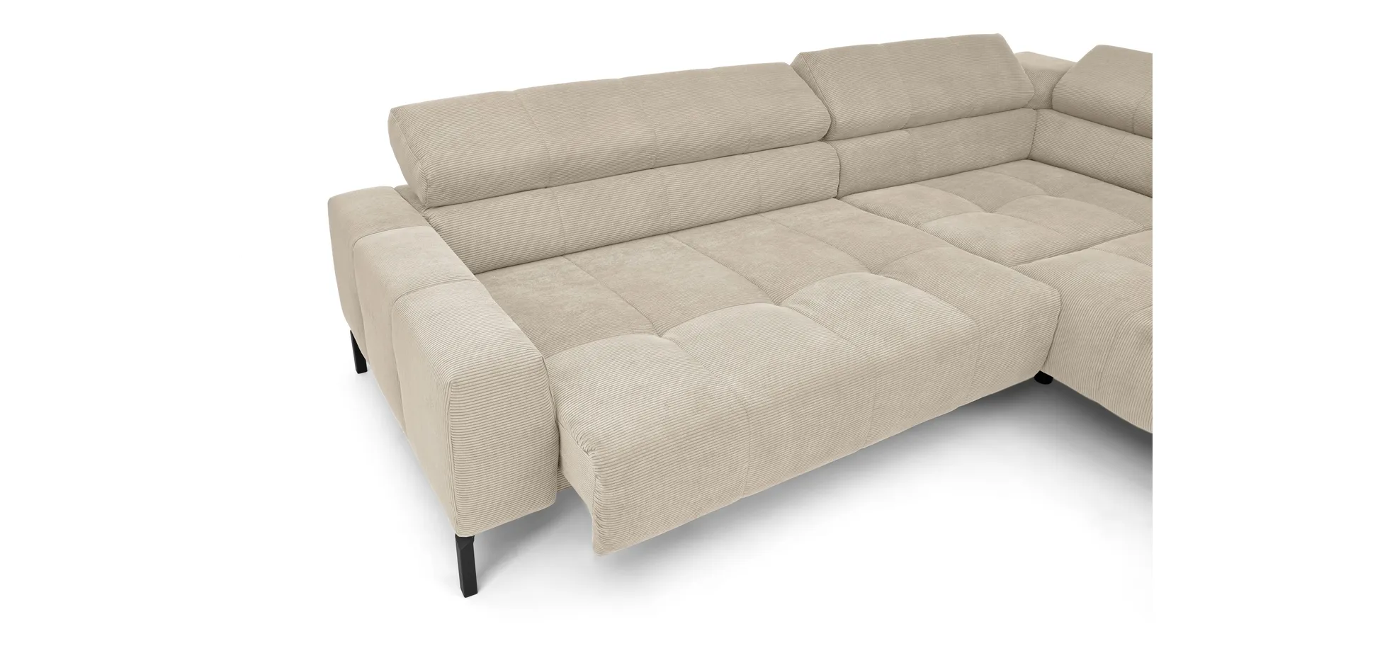   Ecksofa COLLEEN - 2-Sitzer mit Ecke rechts, Sitzvorzug motorisch, Feincord, Sand