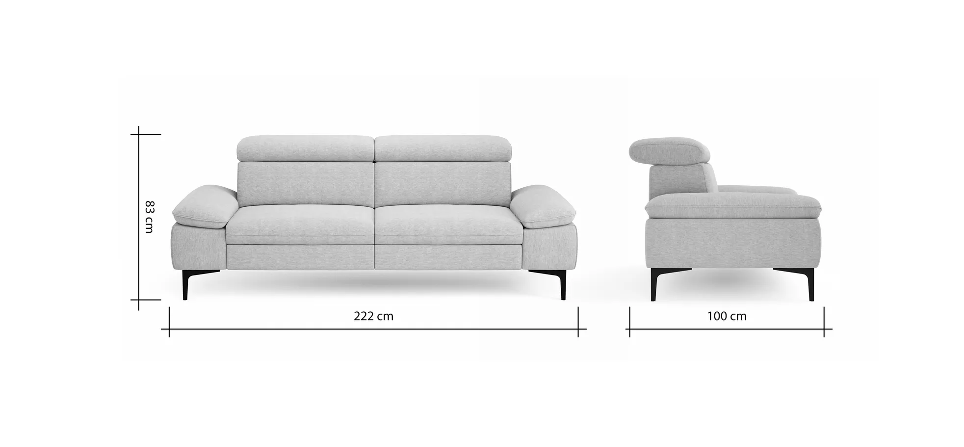 Sofa Felipa - 3-Sitzer inkl. Kopfteil verstellbar, Stoff, Natur