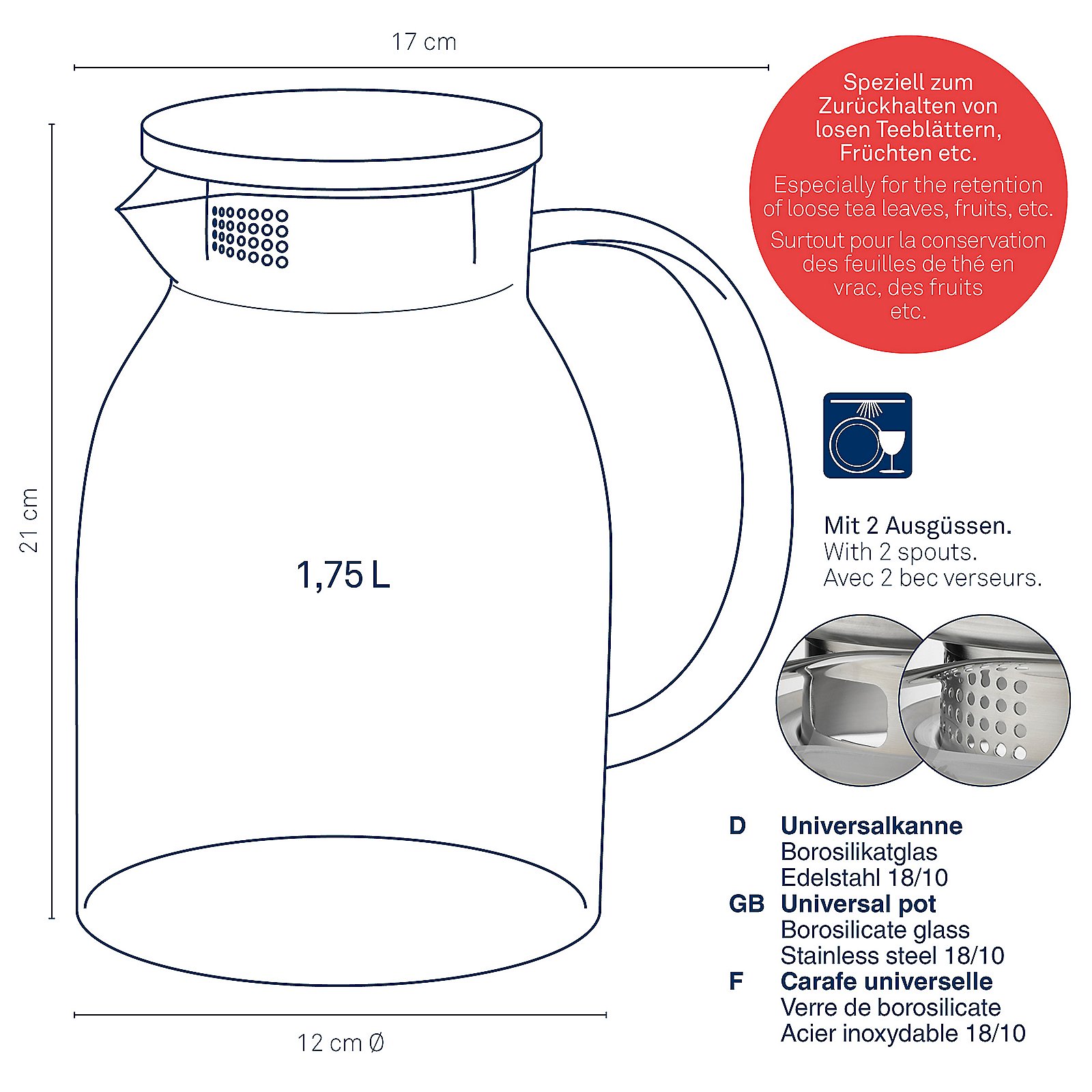Universalkanne Luna 17x21x12 cm - Glas transparent