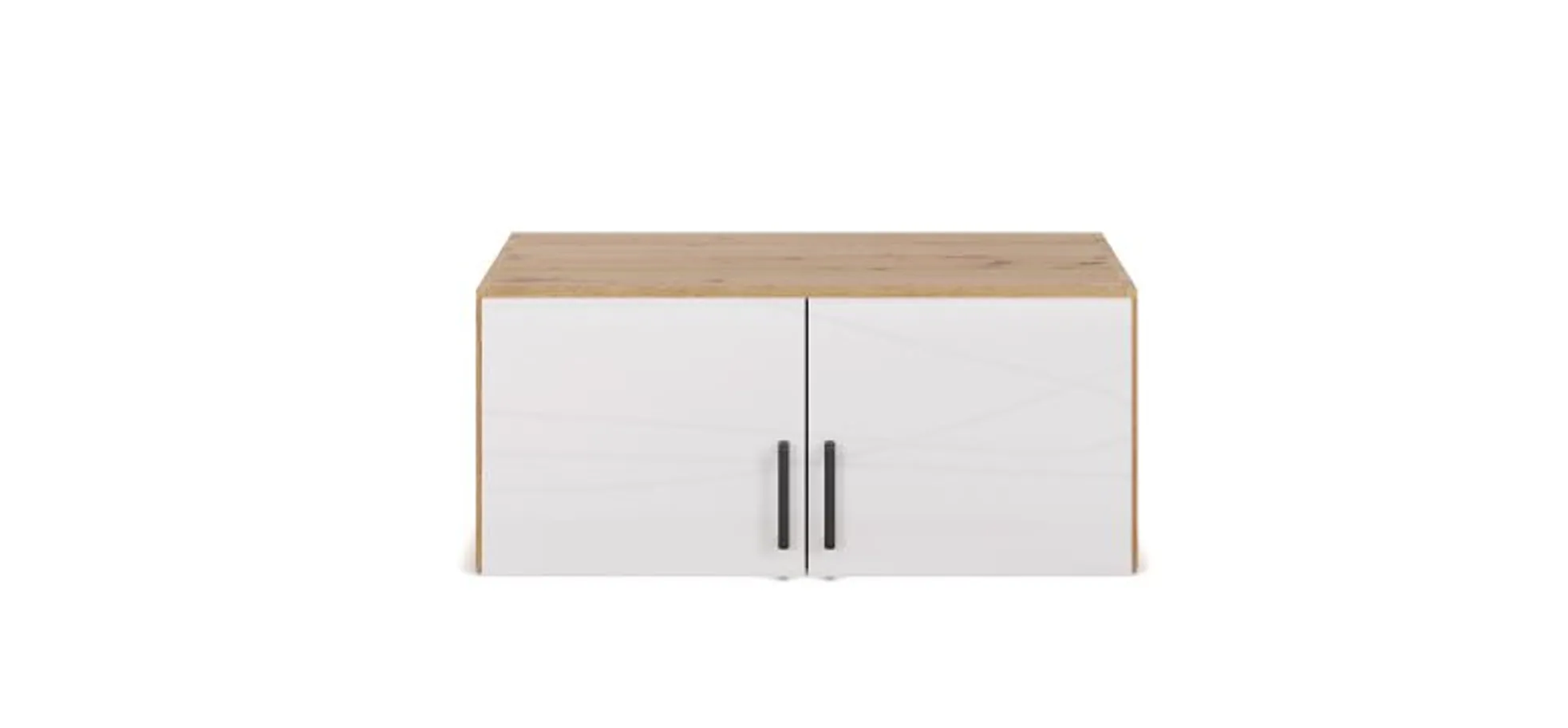 Aufsatzschrank RHONDA- B ca. 91 cm, Eiche Dekor, Weiß, Hochglanz