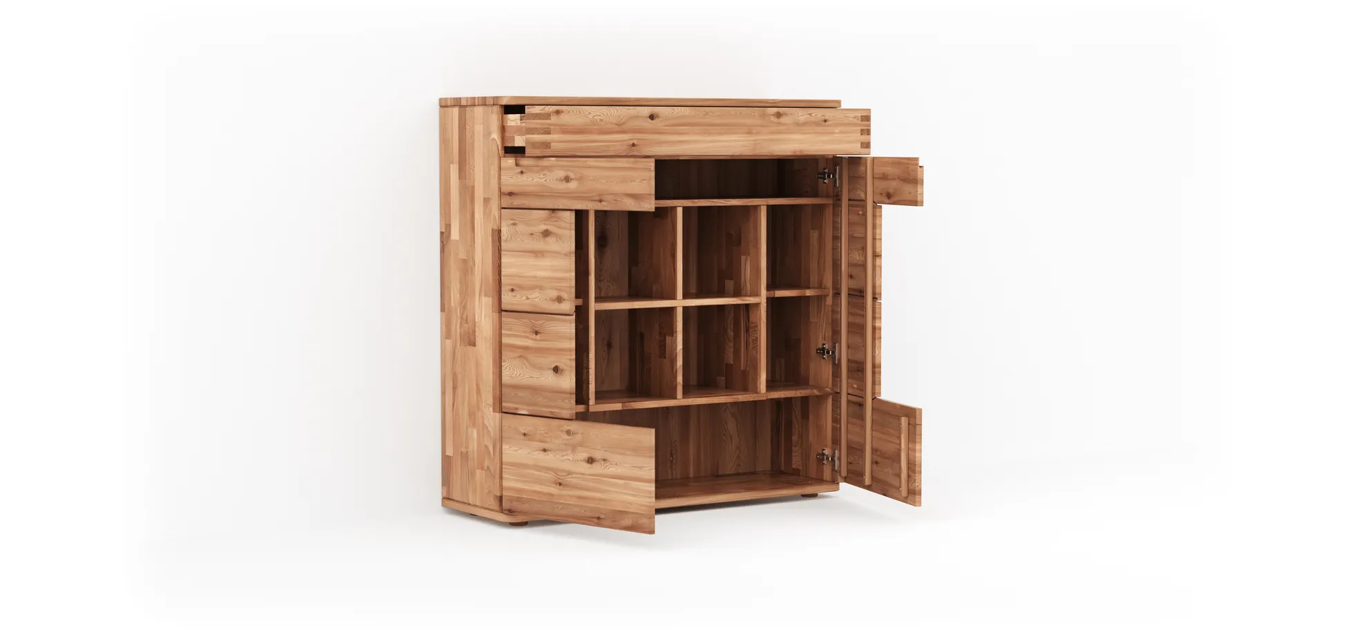 Highboard Cartago Soft - Astbuche massiv, natur geölt
