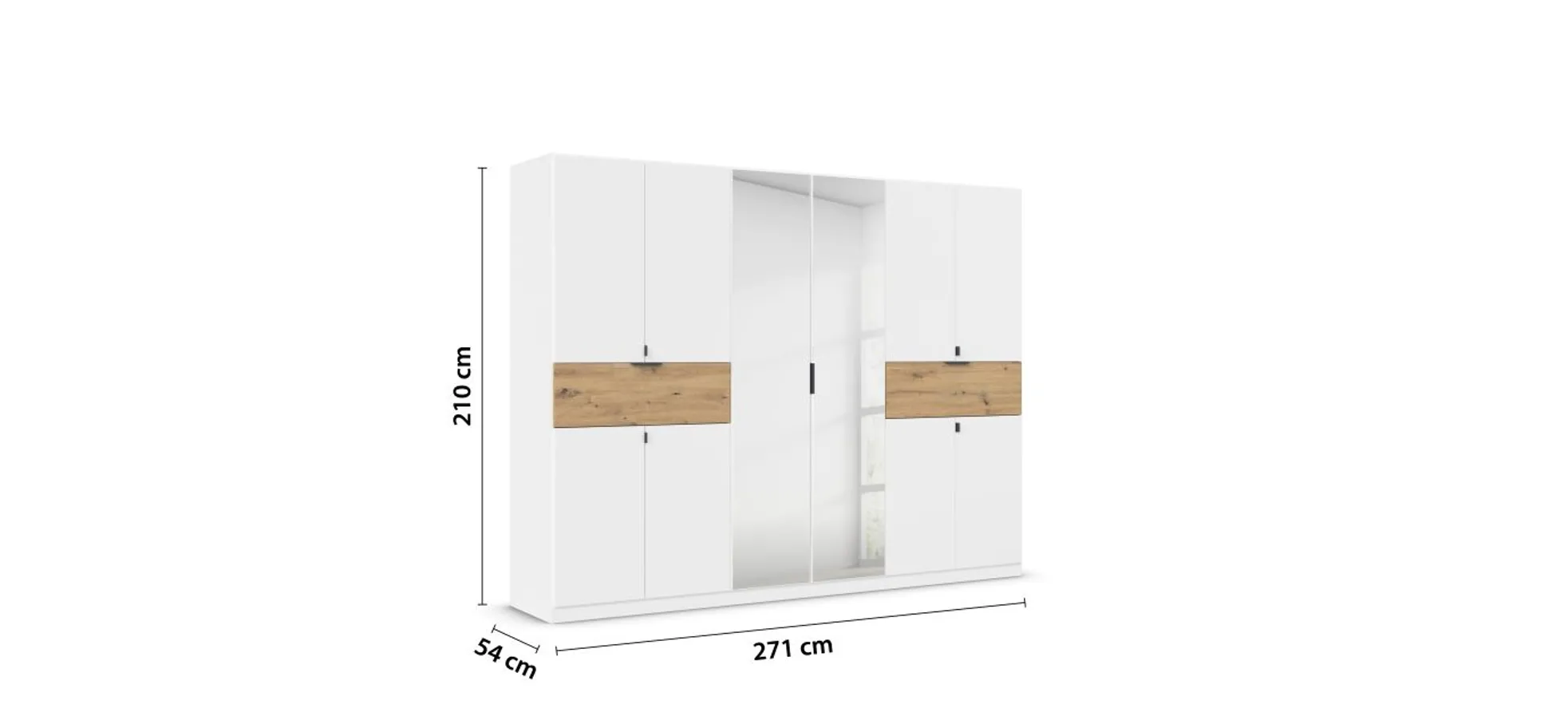 Drehtürenschrank- B ca. 271 cm, Weiß, Eiche Dekor, Spiegel