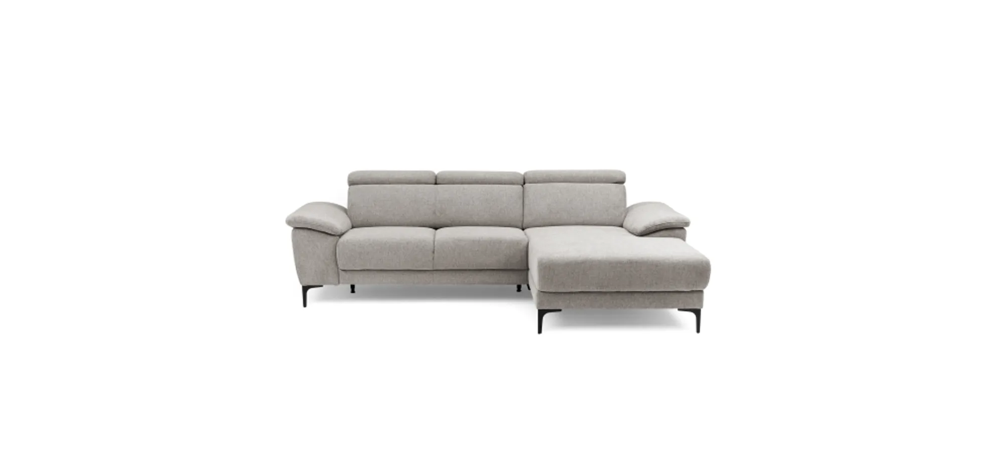 Ecksofa EZRA - 2-Sitzer, Ecke rechts inkl. Kopfteilverstellungen, Relaxfunktion im Longchair, Stoff, Taupe