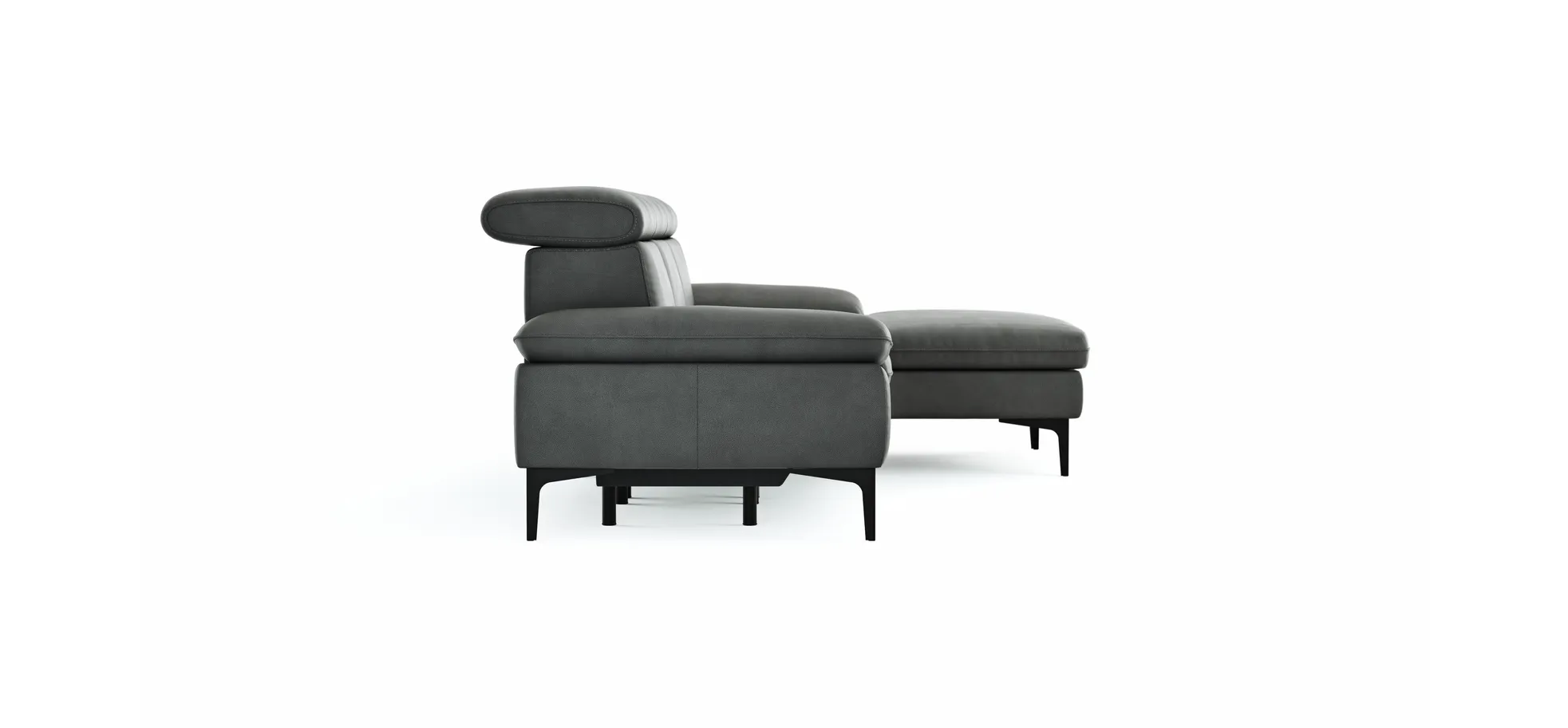 Ecksofa Felipa - 2,5-Sitzer mit Longchair rechts inkl. Armlehne verstellbar und Rückenlehne/Sitztiefe verstellbar (motorisch), Leder, Grau