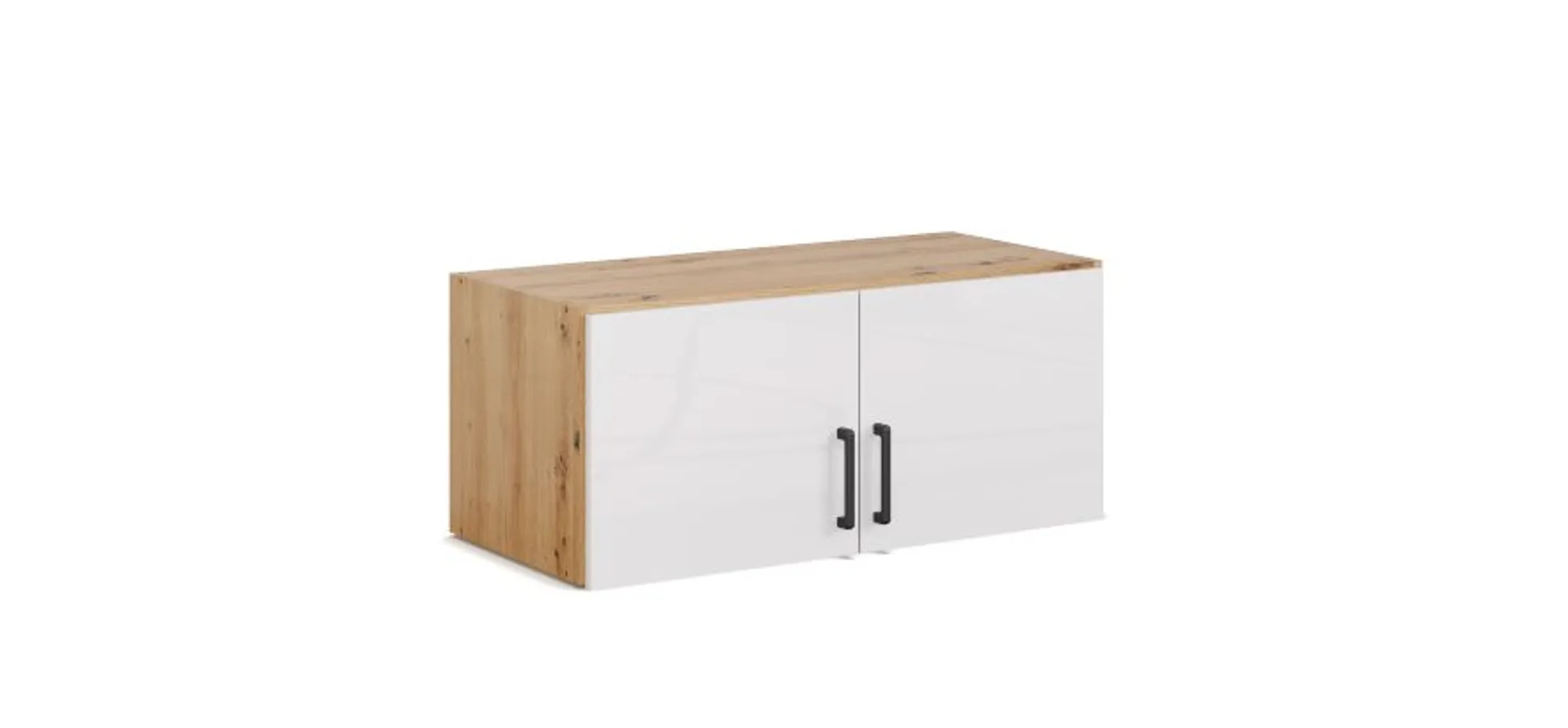 Aufsatzschrank RHONDA- B ca. 91 cm, Eiche Dekor, Weiß, Hochglanz