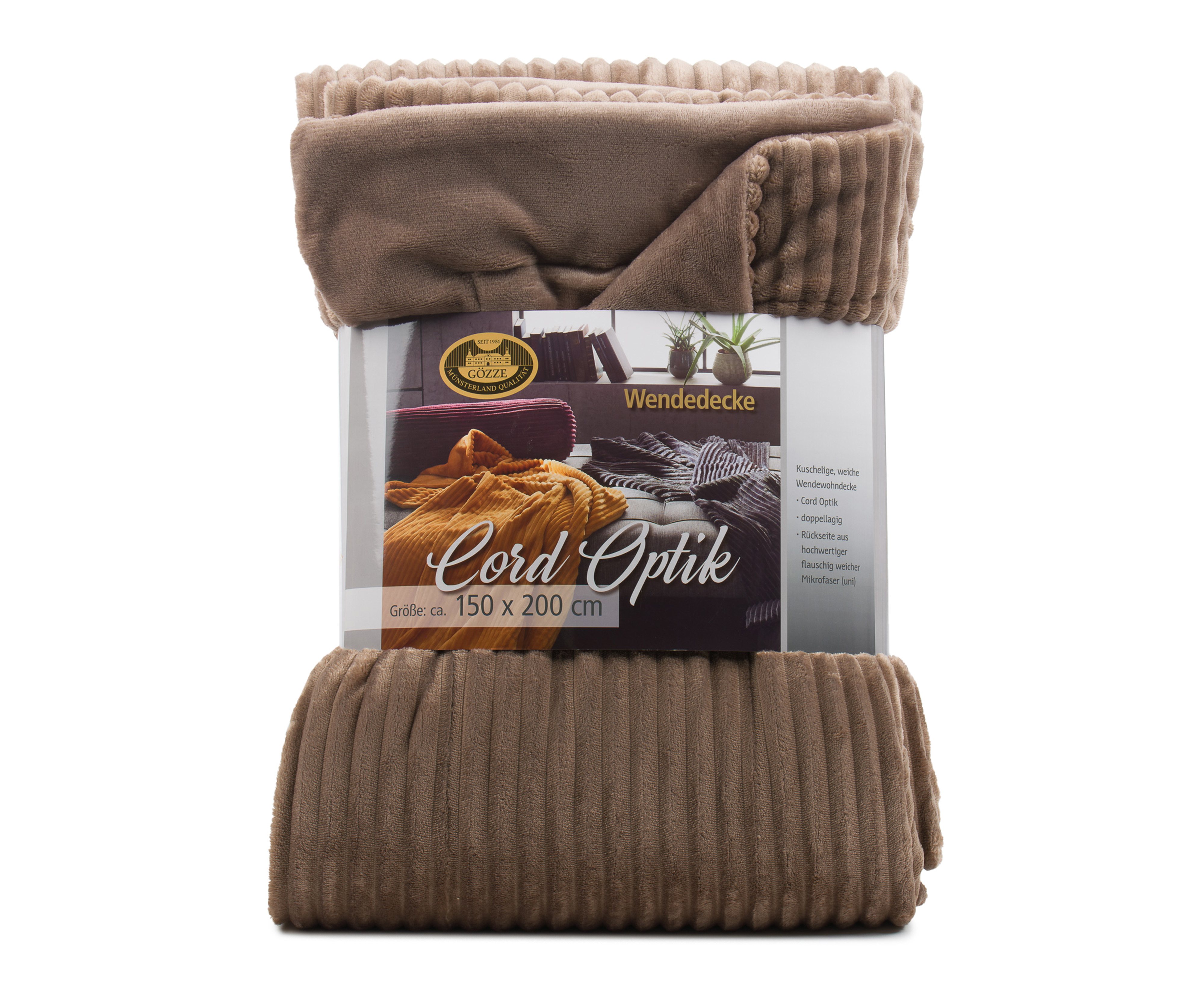 Wohndecke Cord Optik, taupe - 150x200 cm, Mikrofaser