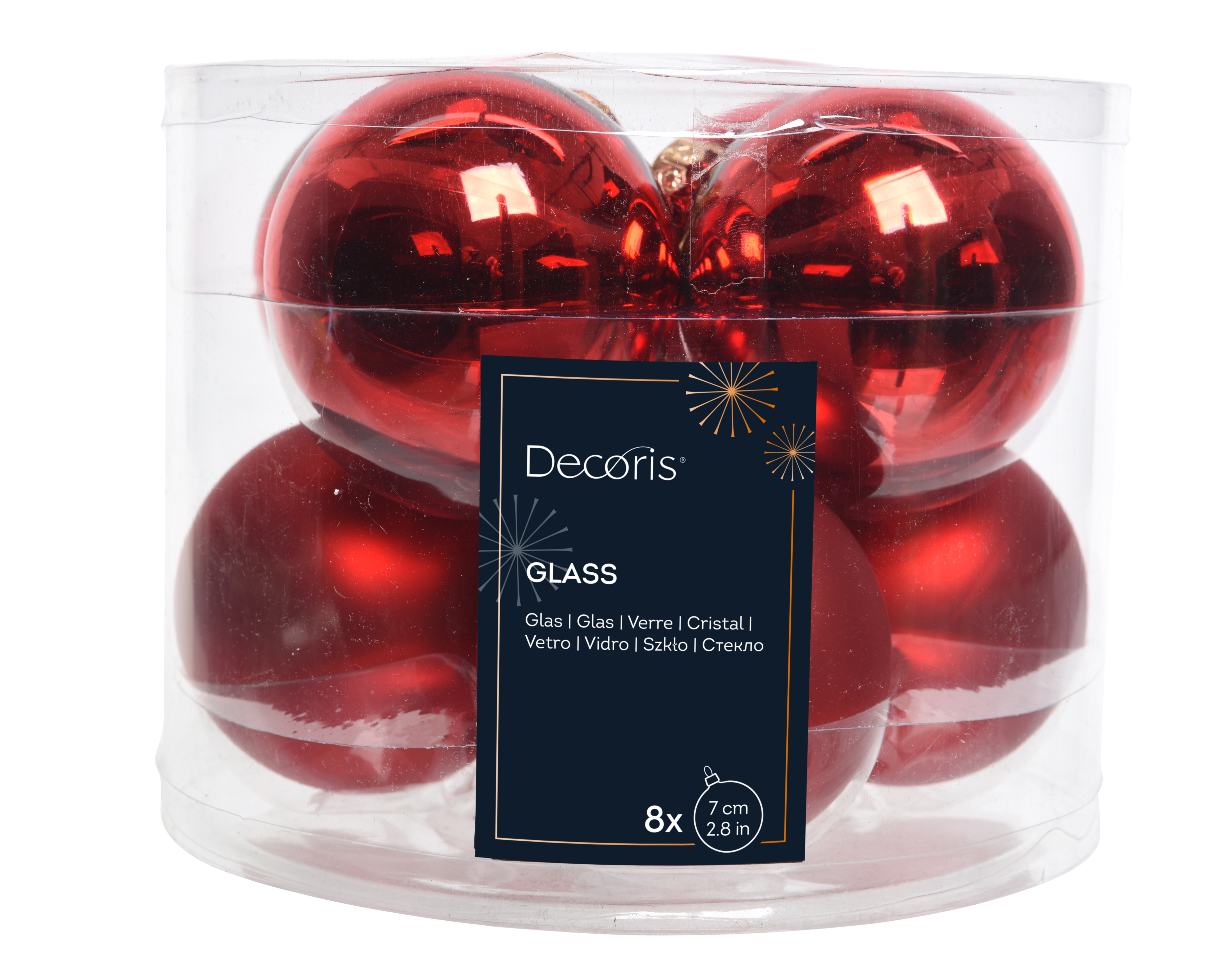 Kugelset 8-er - weihnachtsrot, Glas, Ø7cm