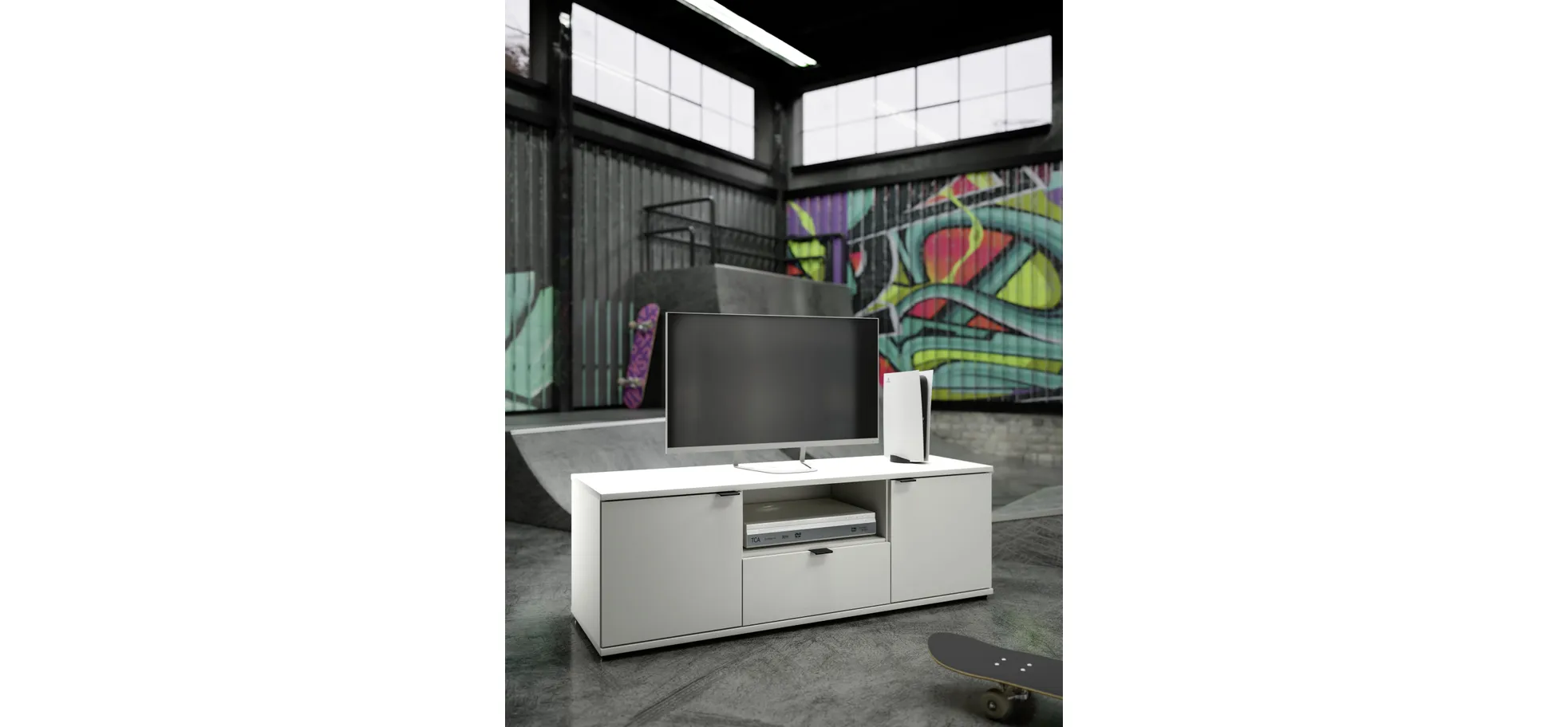 TV-Unterschrank, Sand, 2 Türen, 1 Schub - Finella