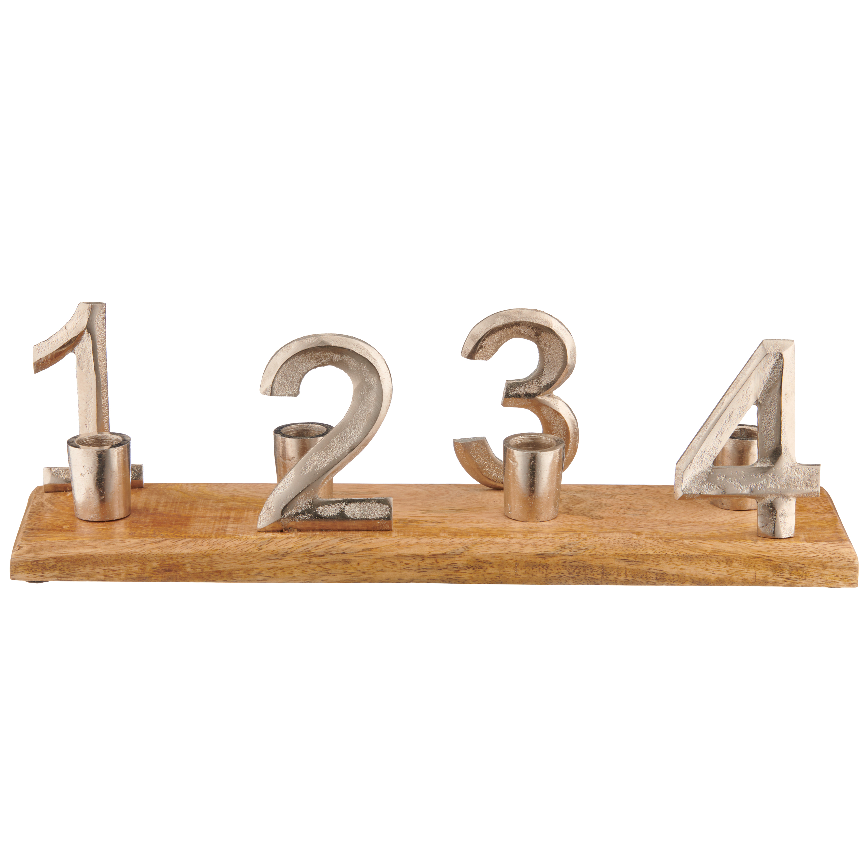 Kerzenhalter Advent, 4-Flg. - Holz/alu silber, 41x12x10cm