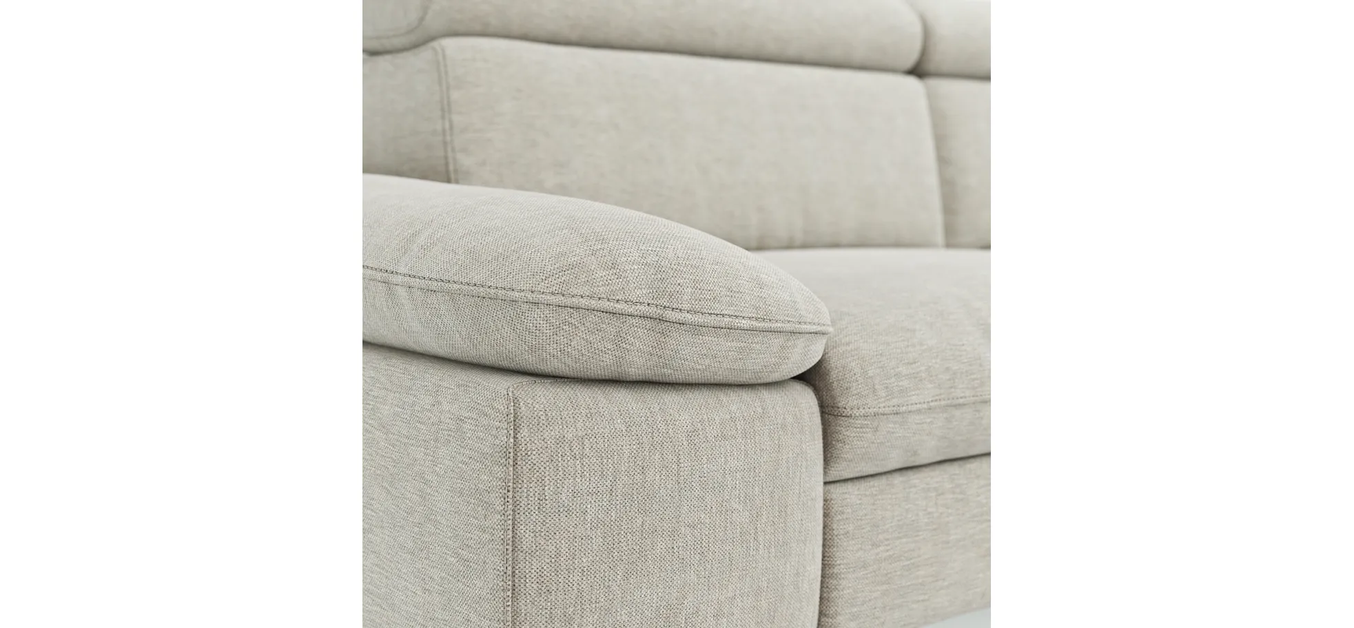Ecksofa Felipa - 2,5-Sitzer mit Ecke rechts inkl. Kopfteil verstellbar, Stoff, Natur