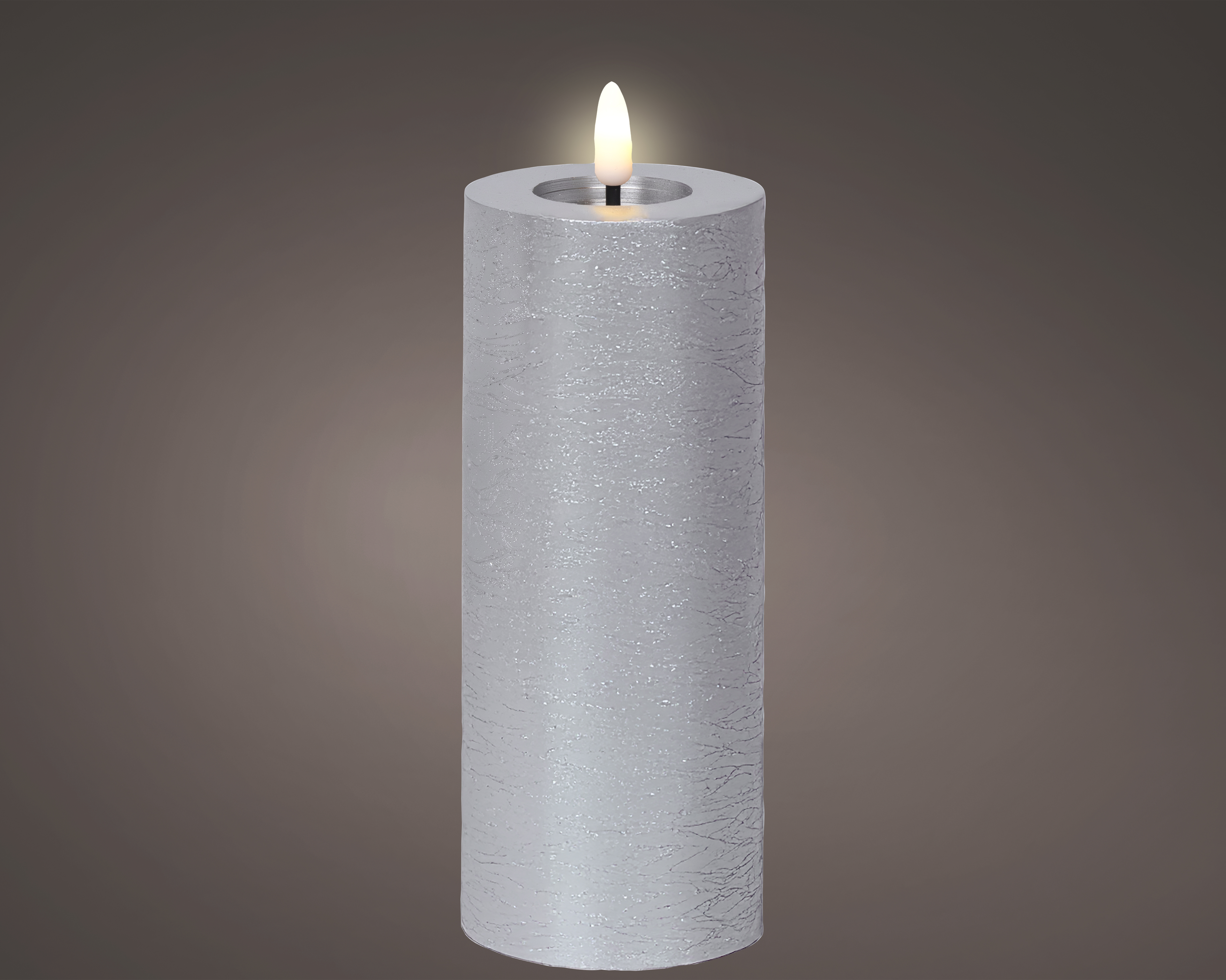 LED Kerze Wachs - silber/warmes weiss, Wachs, Ø7-H19cm-1L