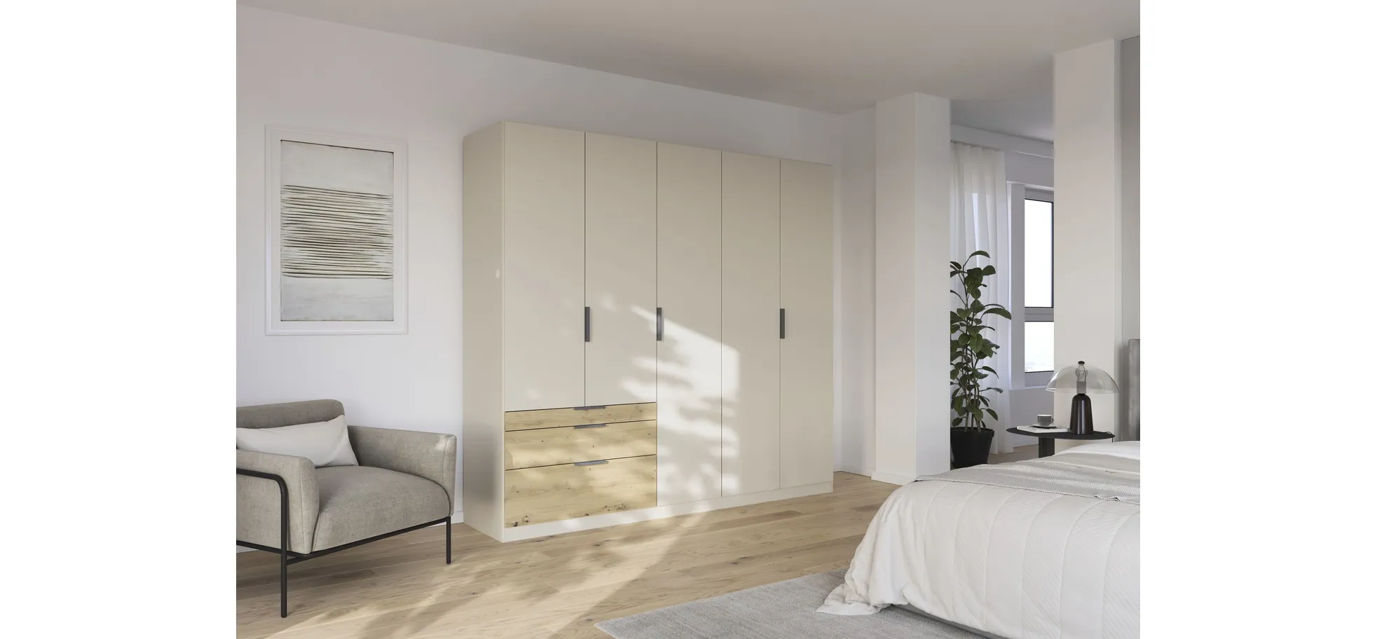 Drehtürenschrank, 5-türig, champagner - Rani