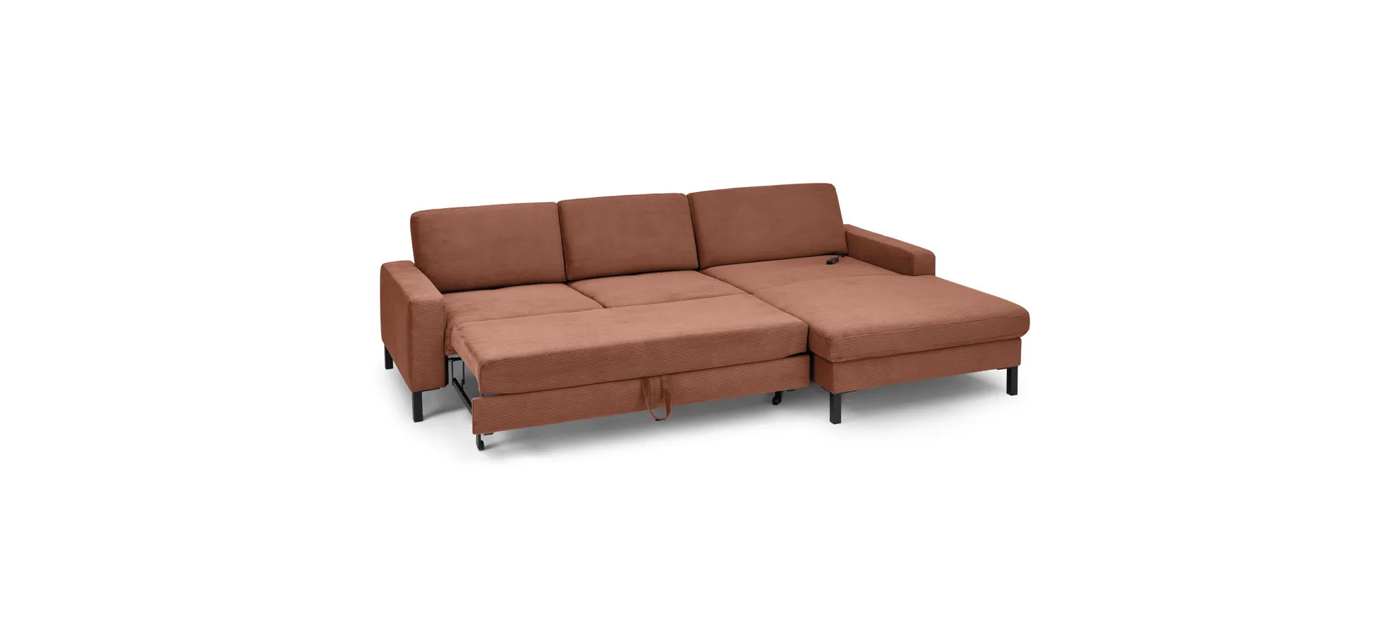  Ecksofa CALM MOVE 2.0 - 2,5-Sitzer mit Longchair rechts, Schlaffunktion, Feincord, Rost