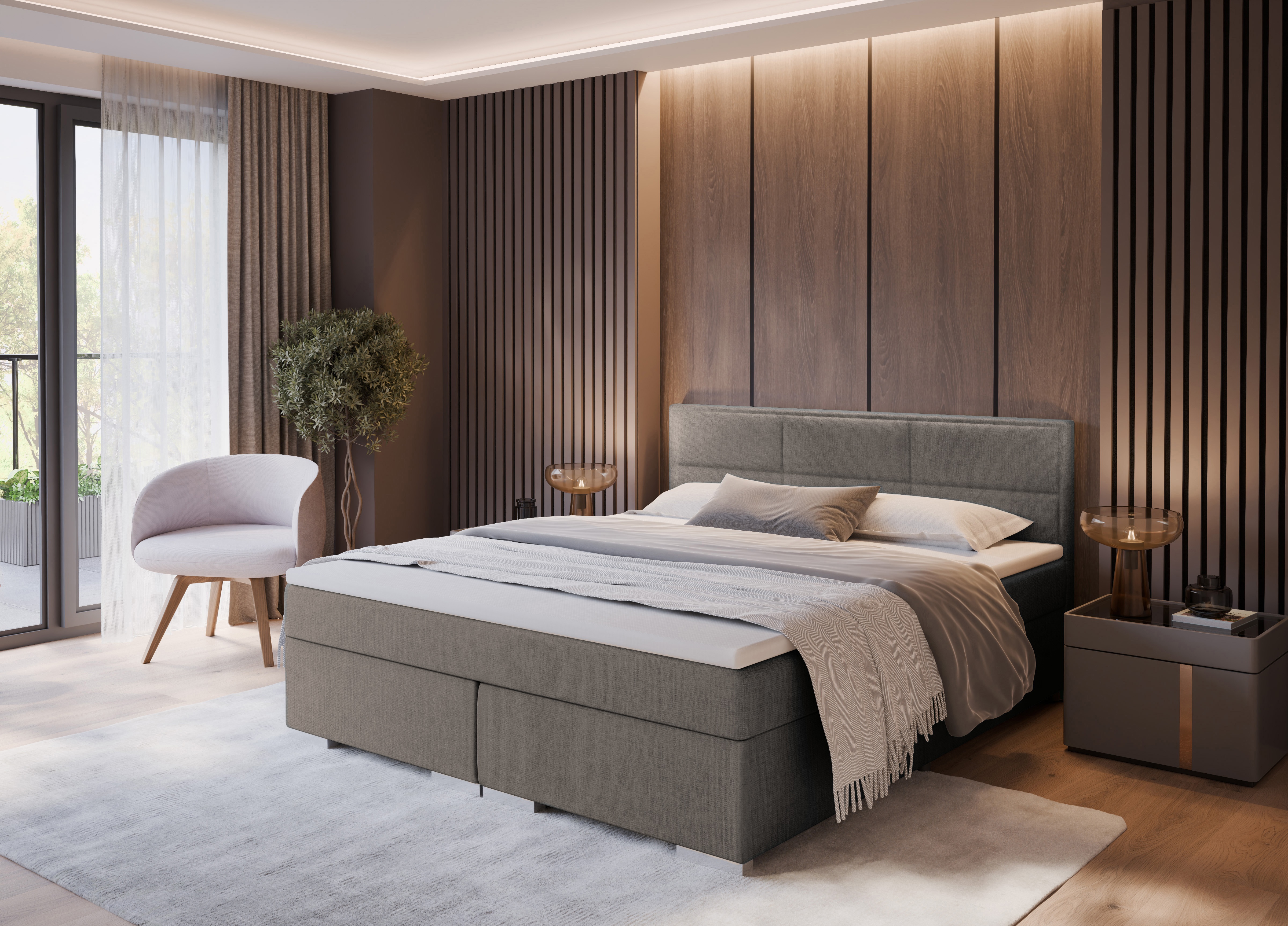 Boxspringbett, Stoff grau  - Sirko