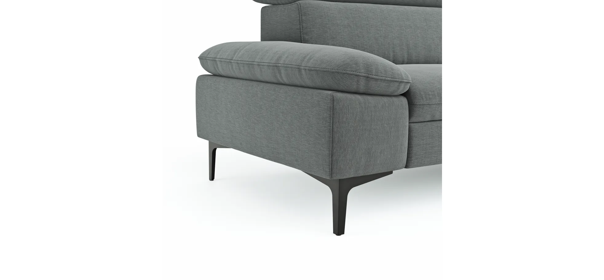 Ecksofa Felipa - 2,5-Sitzer mit Longchair rechts inkl. Kopfteil verstellbar, Stoff, Grau