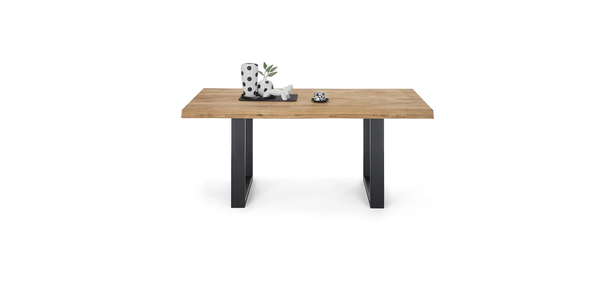 Esstisch - LB ca. 160x90 cm, Wildeiche massiv geölt, Baumkante, Schwarz