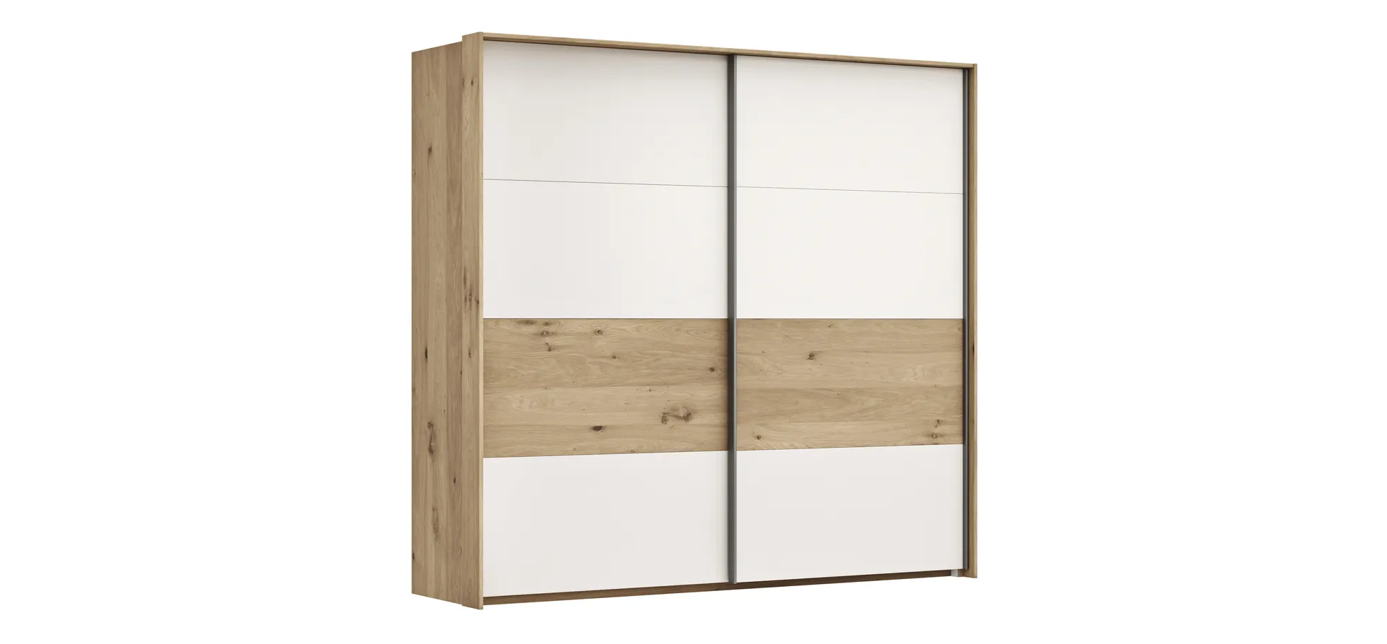 Schwebetürenschrank Viana - B ca. 218 cm, Furnier, Balkeneiche, Weiß