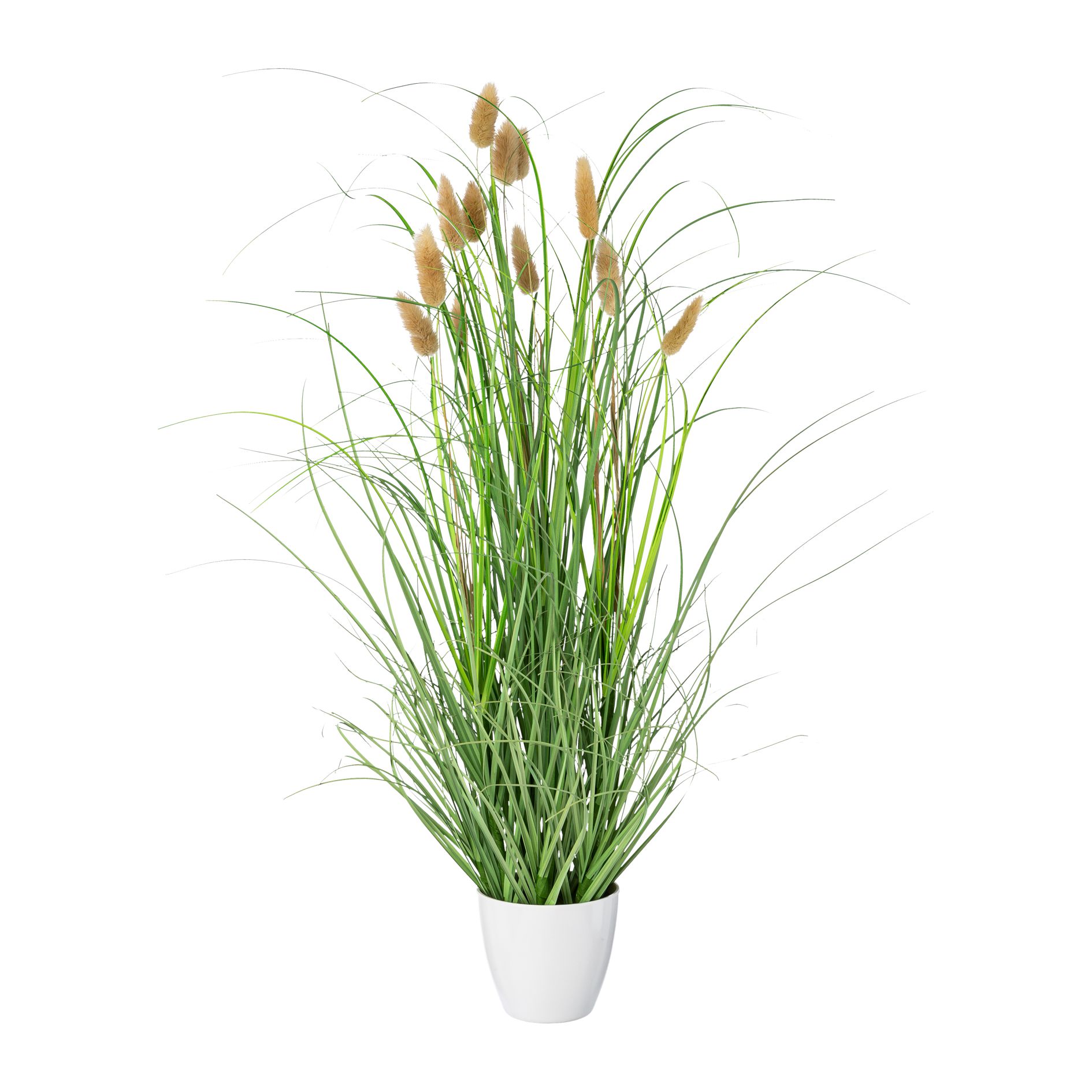 Kunstgras - Lagurus im weißen Melamintopf, 60 cm