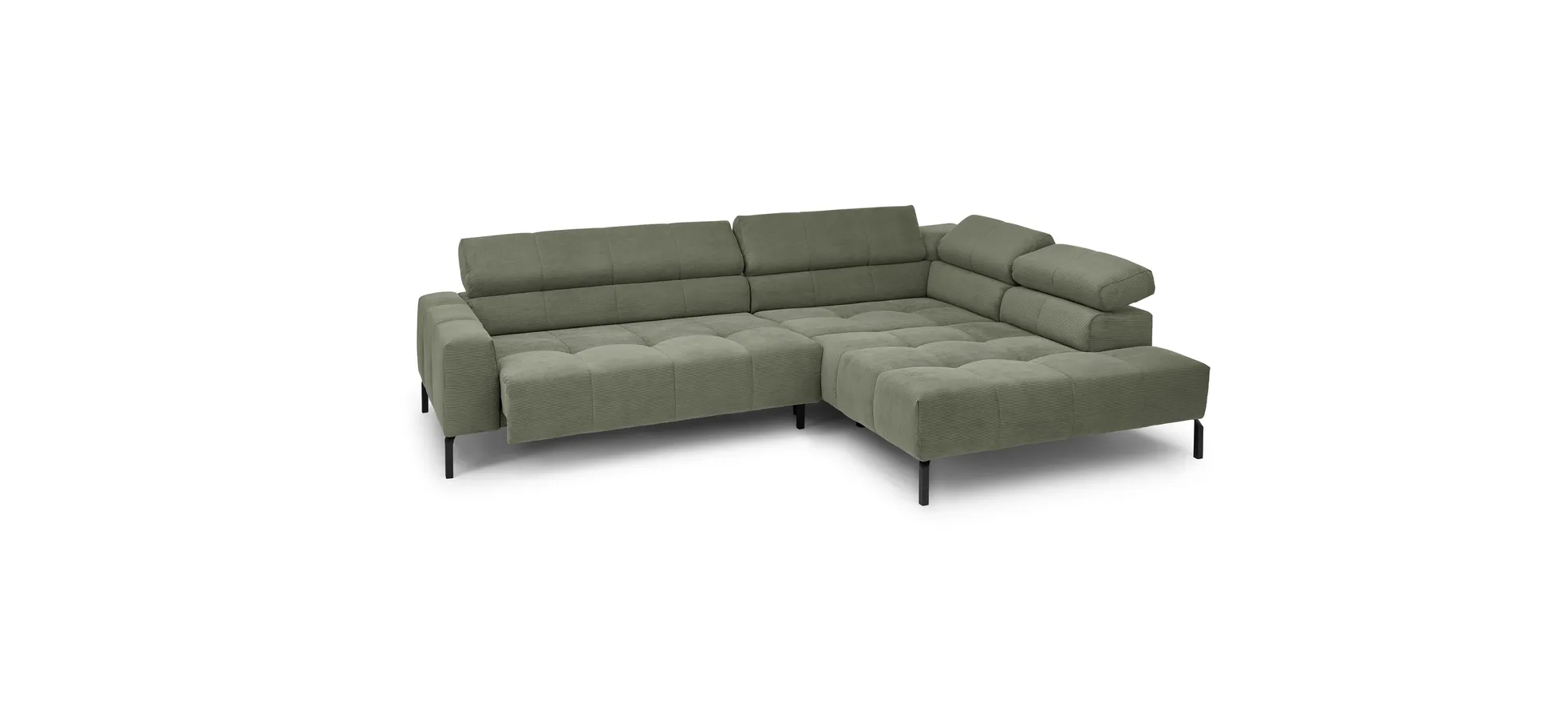  Ecksofa COLLEEN - 2-Sitzer mit Ecke rechts, Sitzvorzug motorisch, Feincord, Olive