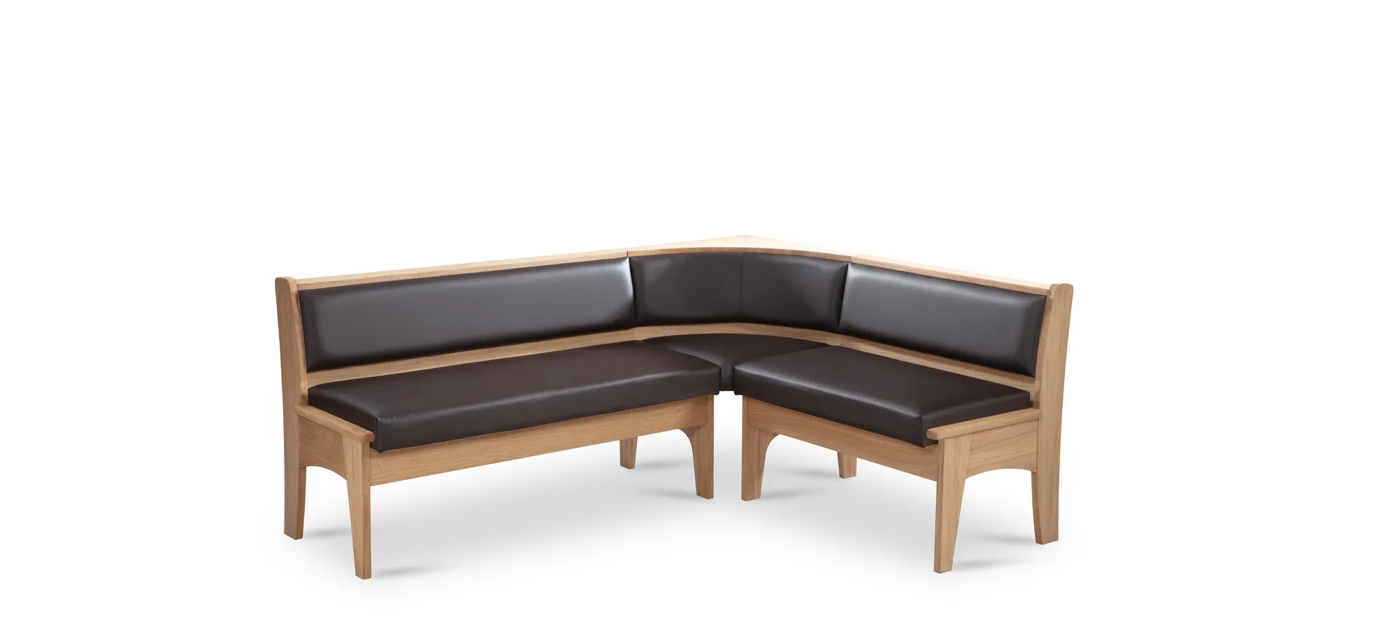 Eckbank - BT  ca. 197,5 x 157,5 cm, Wildeiche massiv, Leder dunkelbraun