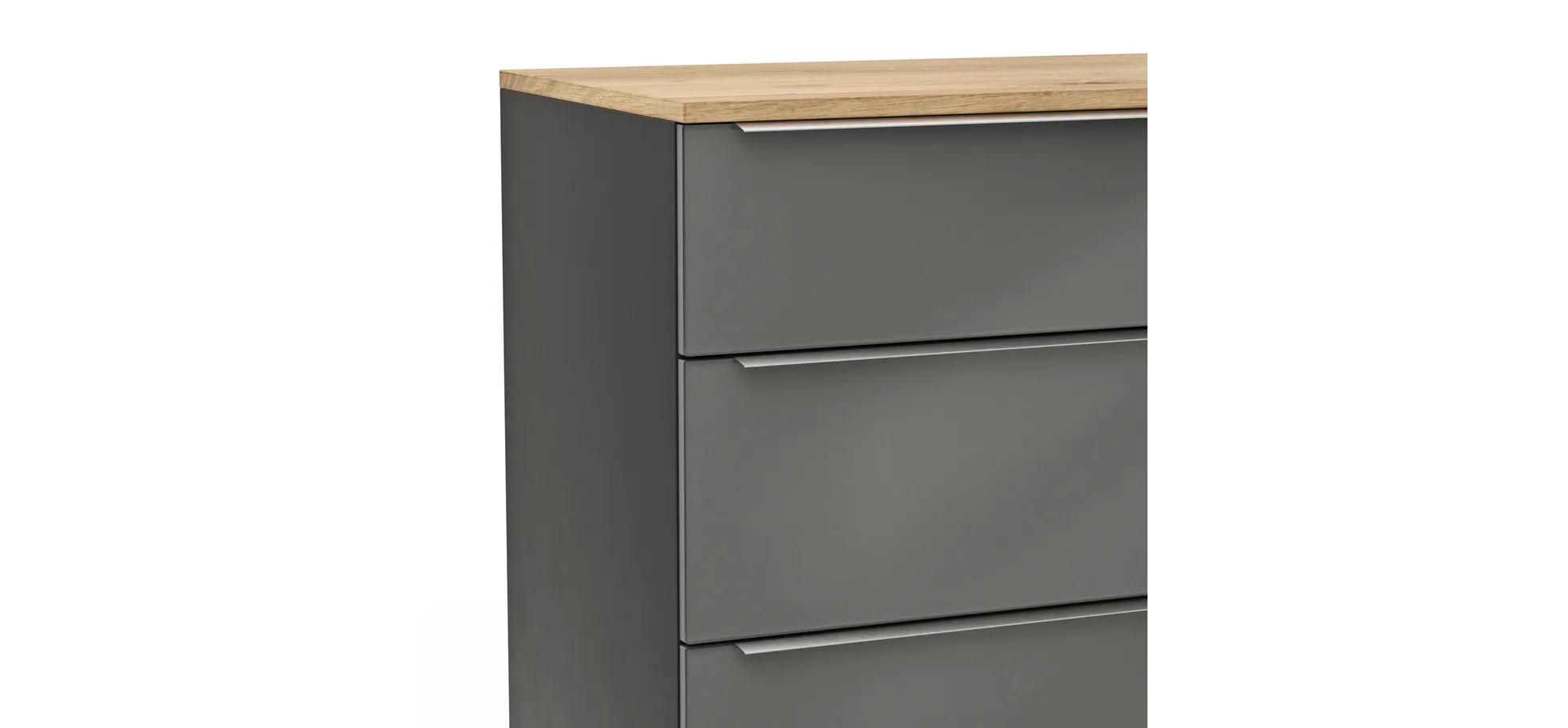 Kommode Colorado Beimöbel - Front Glas, Dunkelgrau matt, Griffe Edelstahlfarbig