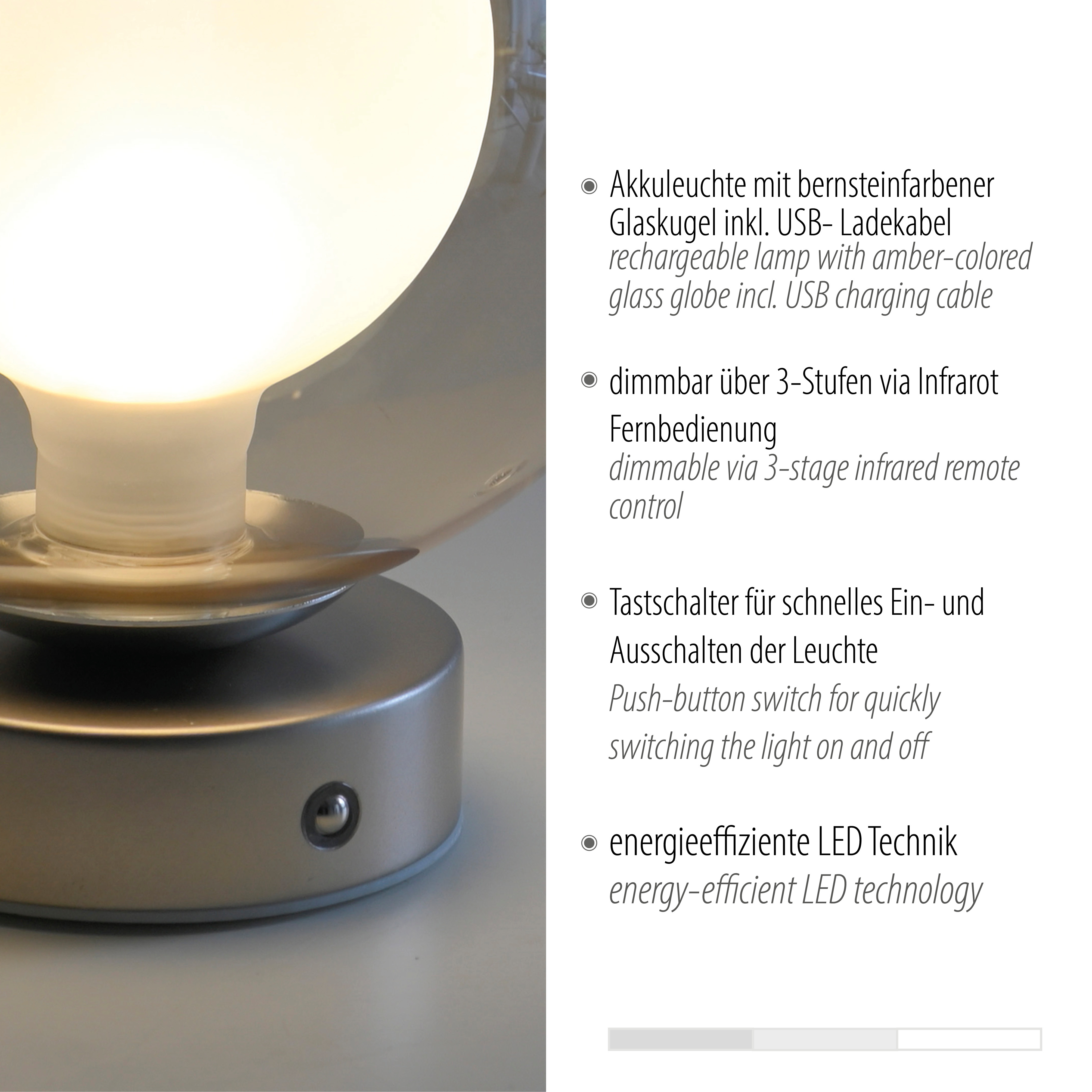 Tischleuchte POPUP - bronce, Akku, inkl. USB-Kabel