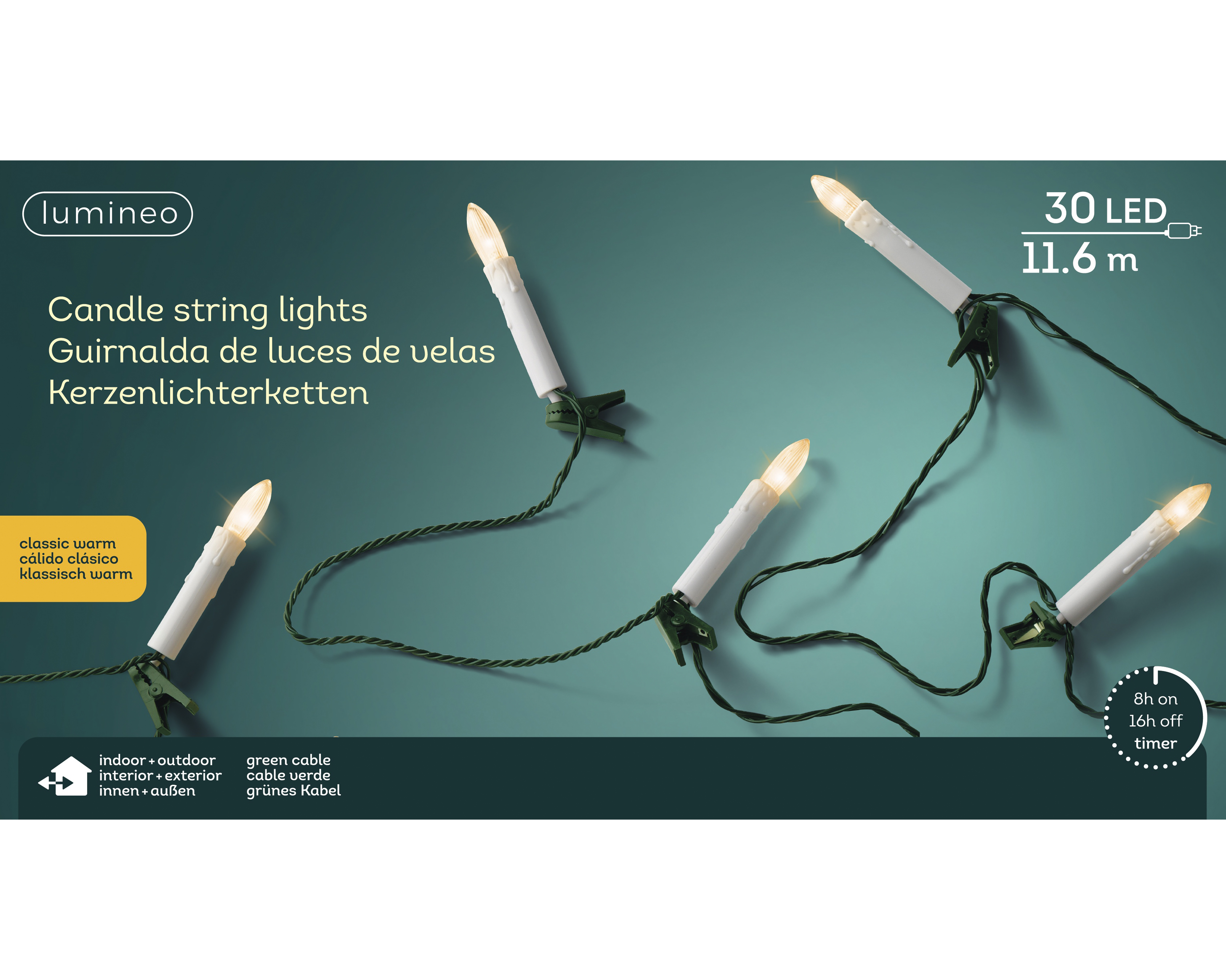 LED Lichterkette Wachs - grün/klassisch warm, PVC, 1160cm-30L