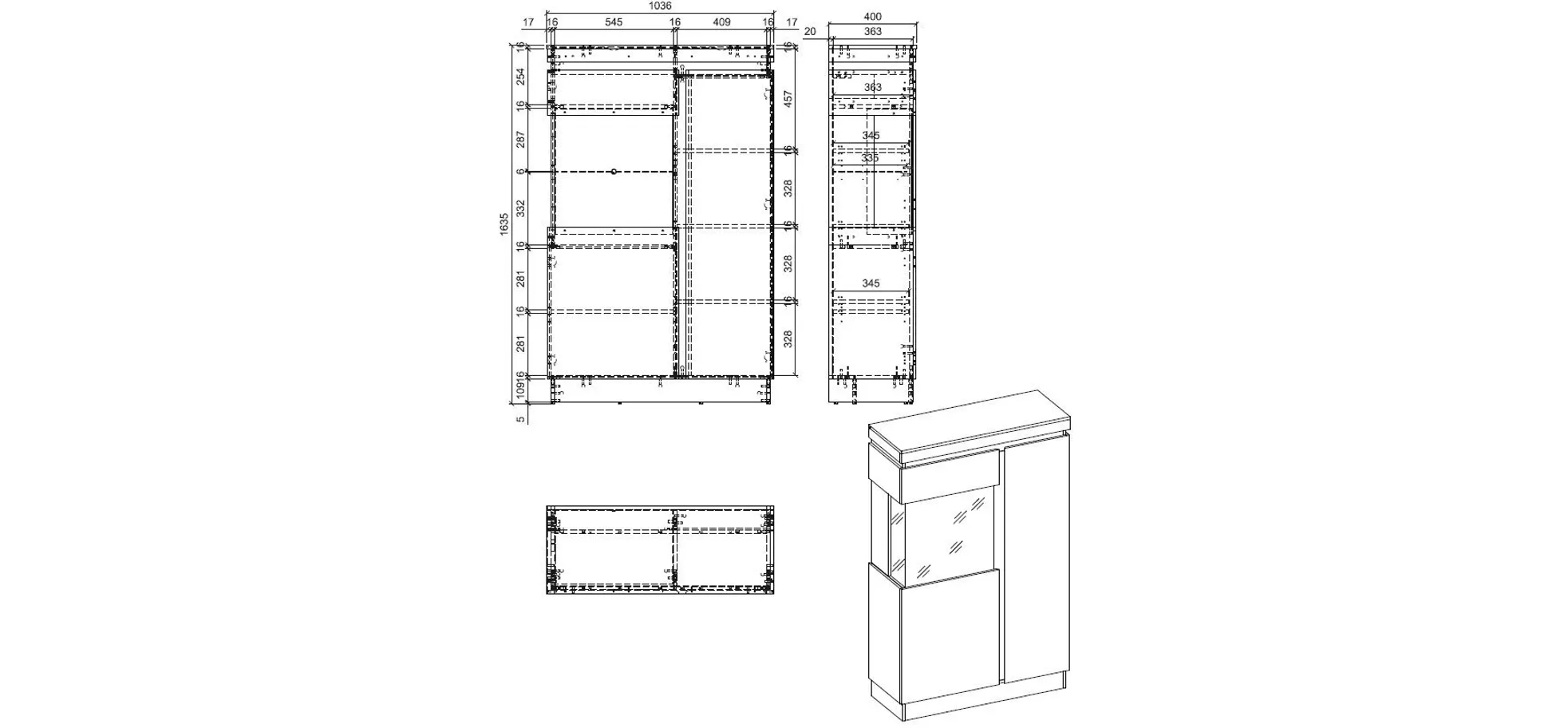 Vitrine- Eiche Dekor, Dunkelgrau