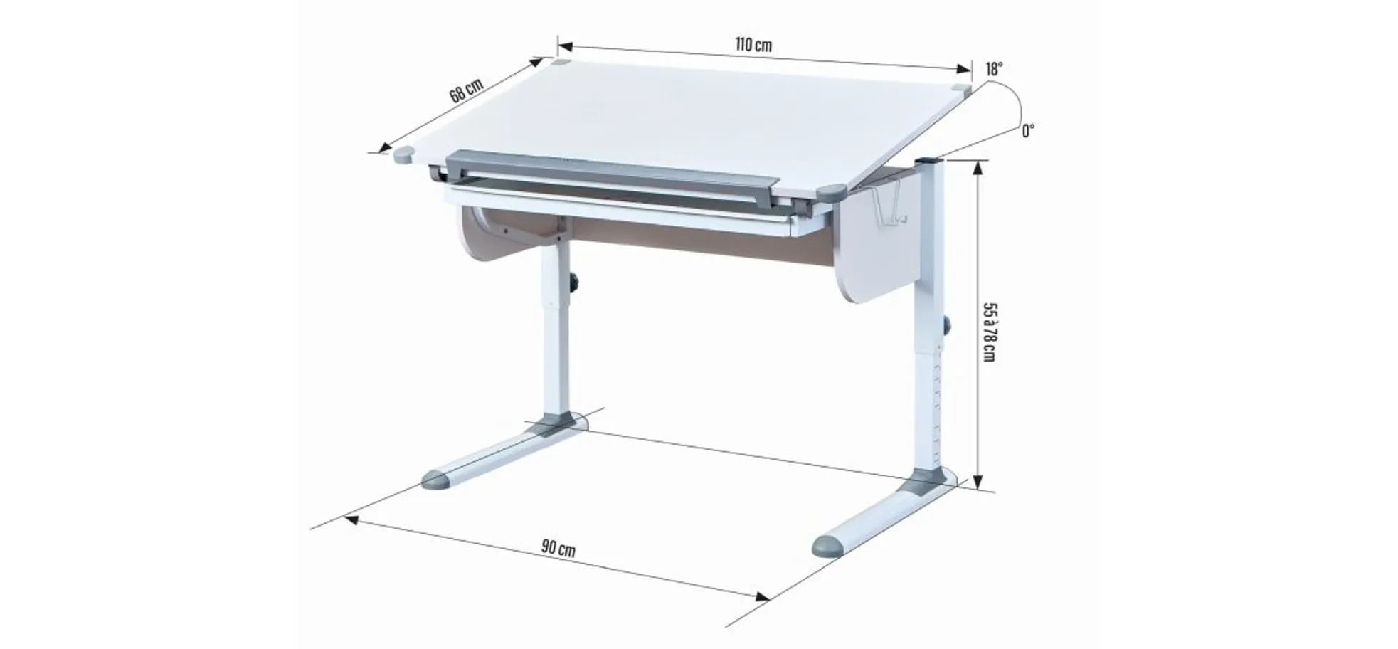 Schreibtisch - höhenverstellbar, LB ca. 110x68 cm, Weiß