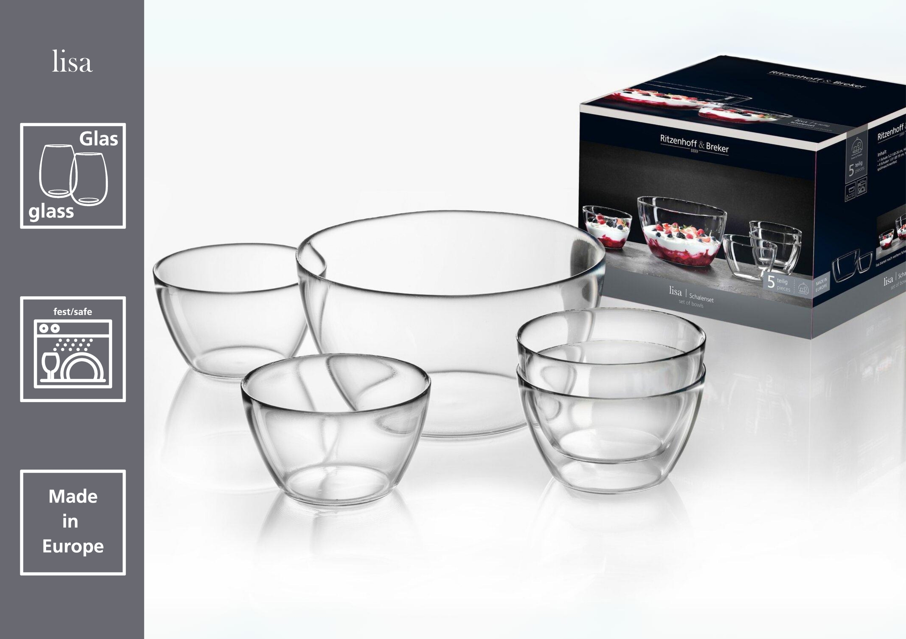 Schalenset Lisa, 5-Tlg. - glas