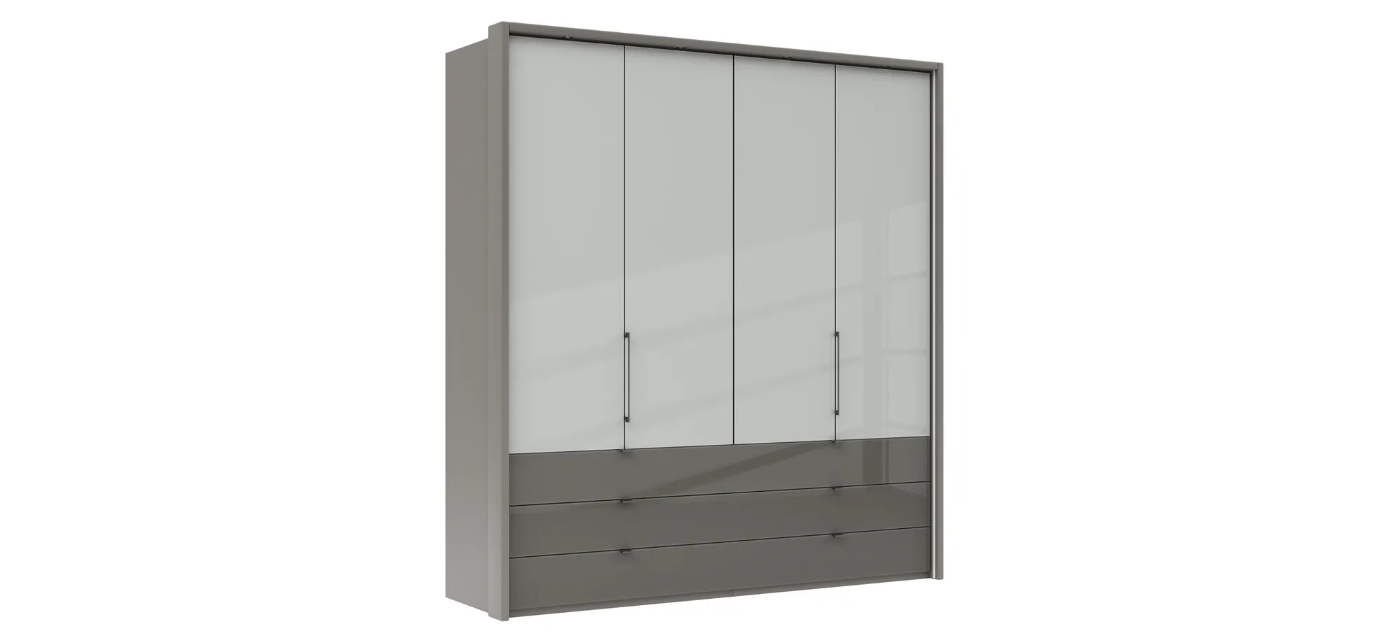 Drehtürenschrank Marbella - B. ca. 157cm, Korpus Melamin, Grau, Front Glas, Weiß