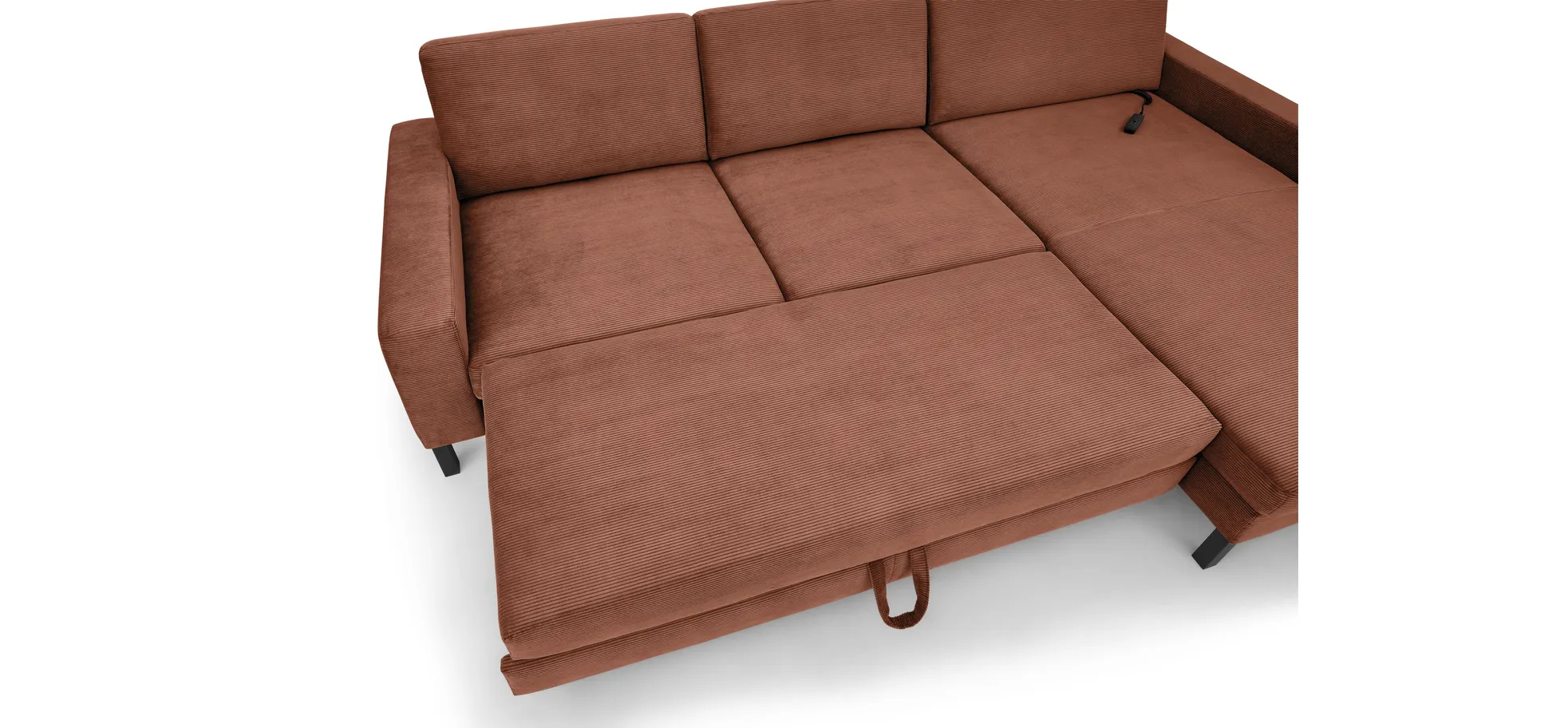  Ecksofa CALM MOVE 2.0 - 2,5-Sitzer mit Longchair rechts, Schlaffunktion, Feincord, Rost