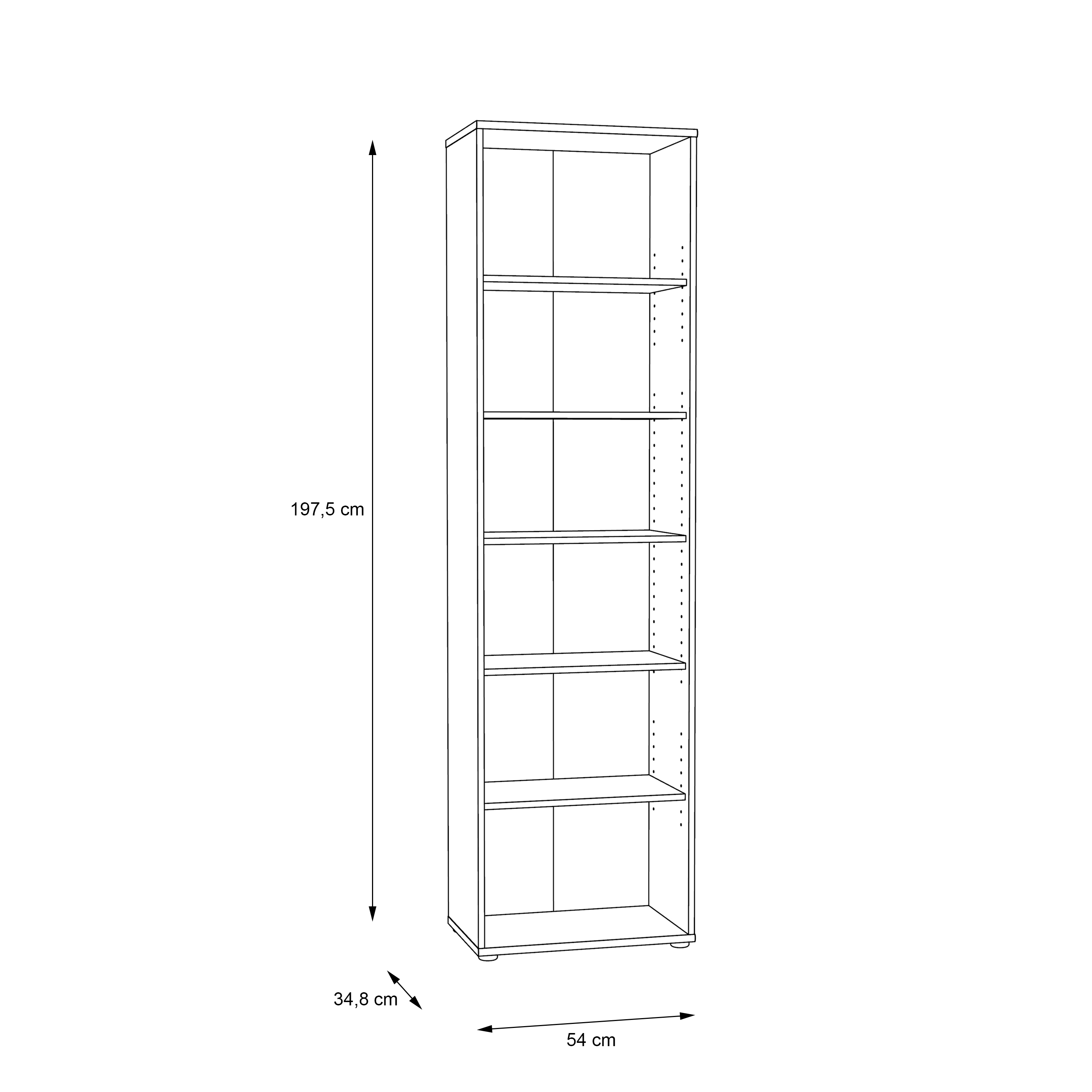 Regal Faik, Eiche Sonoma Nachbildung - 6 offene Fächer, ca. 54 B x 197,5 H