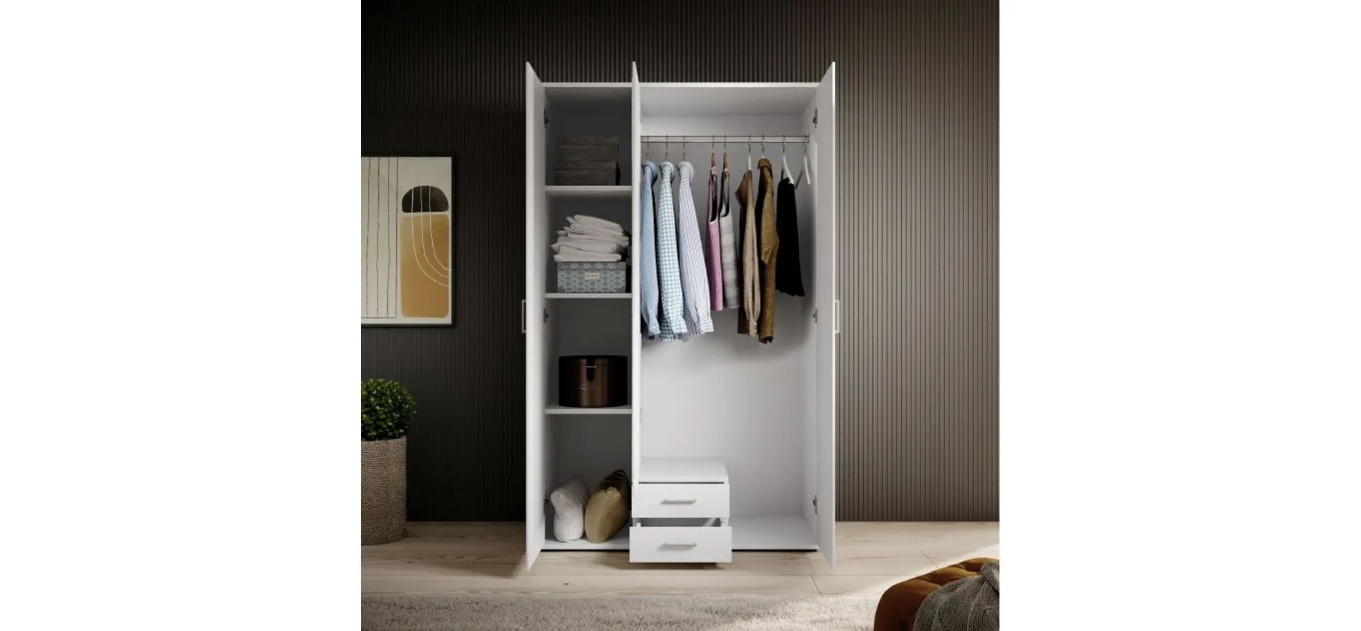 Drehtürenschrank- B ca. 120 cm, Weiß, Spiegel