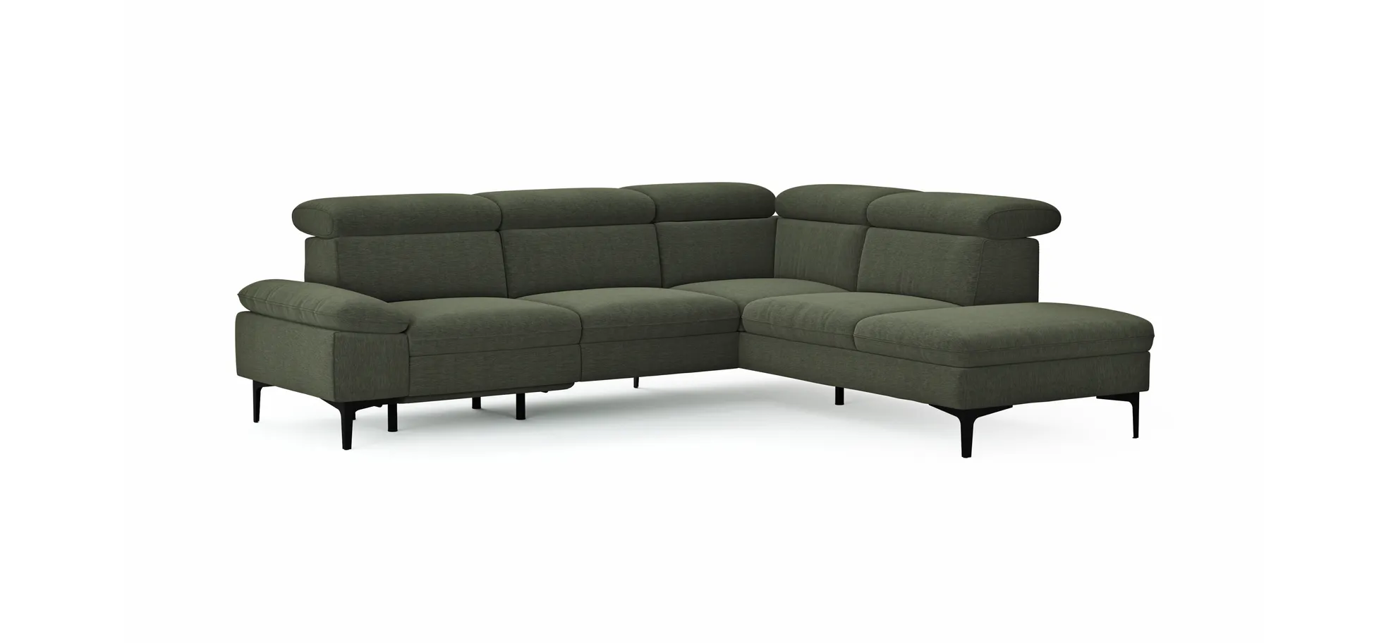 Ecksofa Felipa - 2,5-Sitzer mit Ecke rechts inkl. Armlehne verstellbar und Rückenlehne/Sitztiefe verstellbar (motorisch), Stoff, Dunkelgrün
