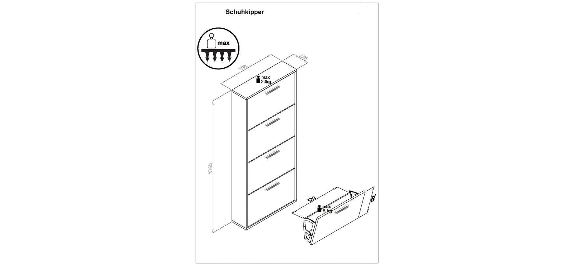 Schuhkipper - B ca. 59 cm, Artisan Eiche Nachbildung