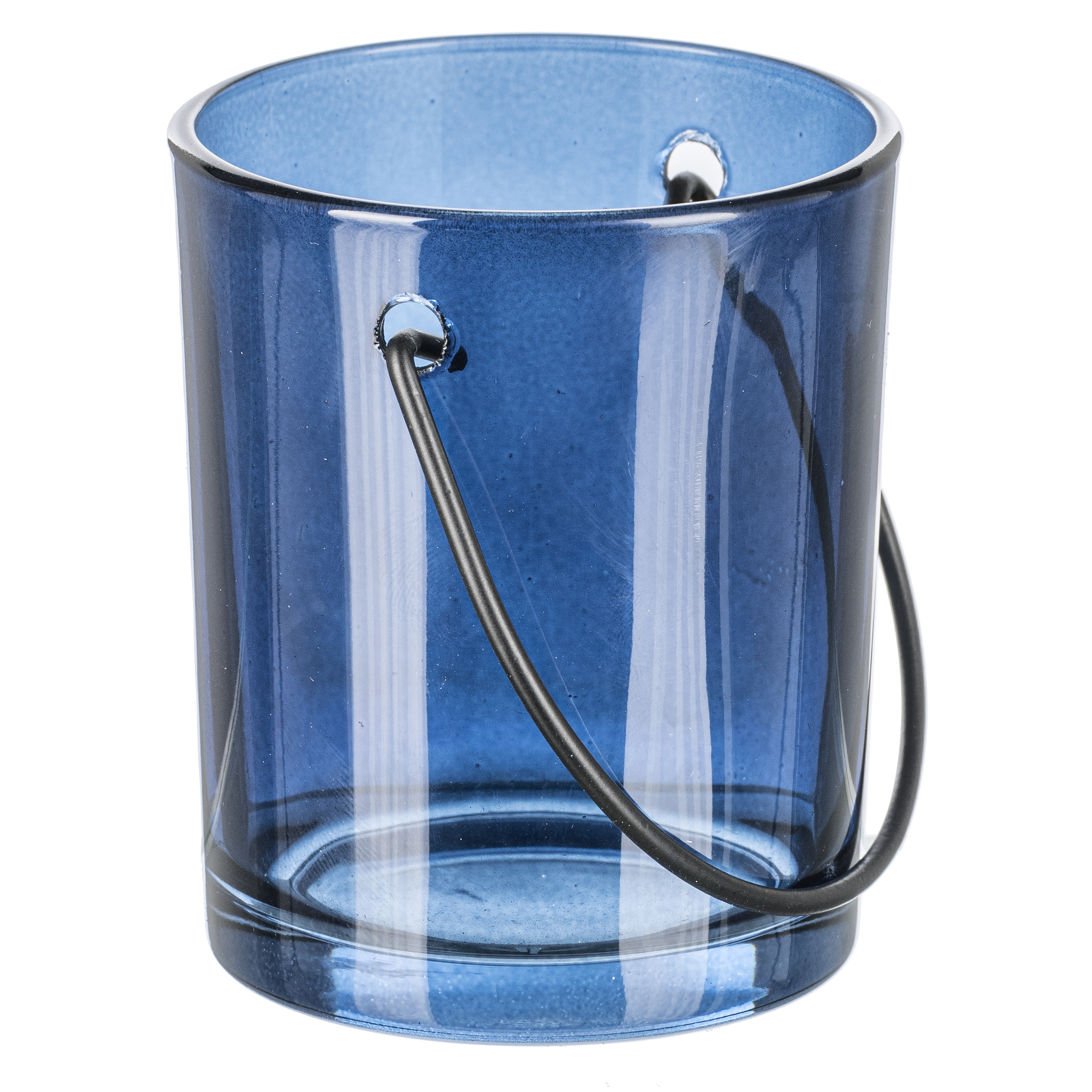 Windlicht - Glas, m.Henkel LOLLIPOP, 7x8,5cm, Royalblau
