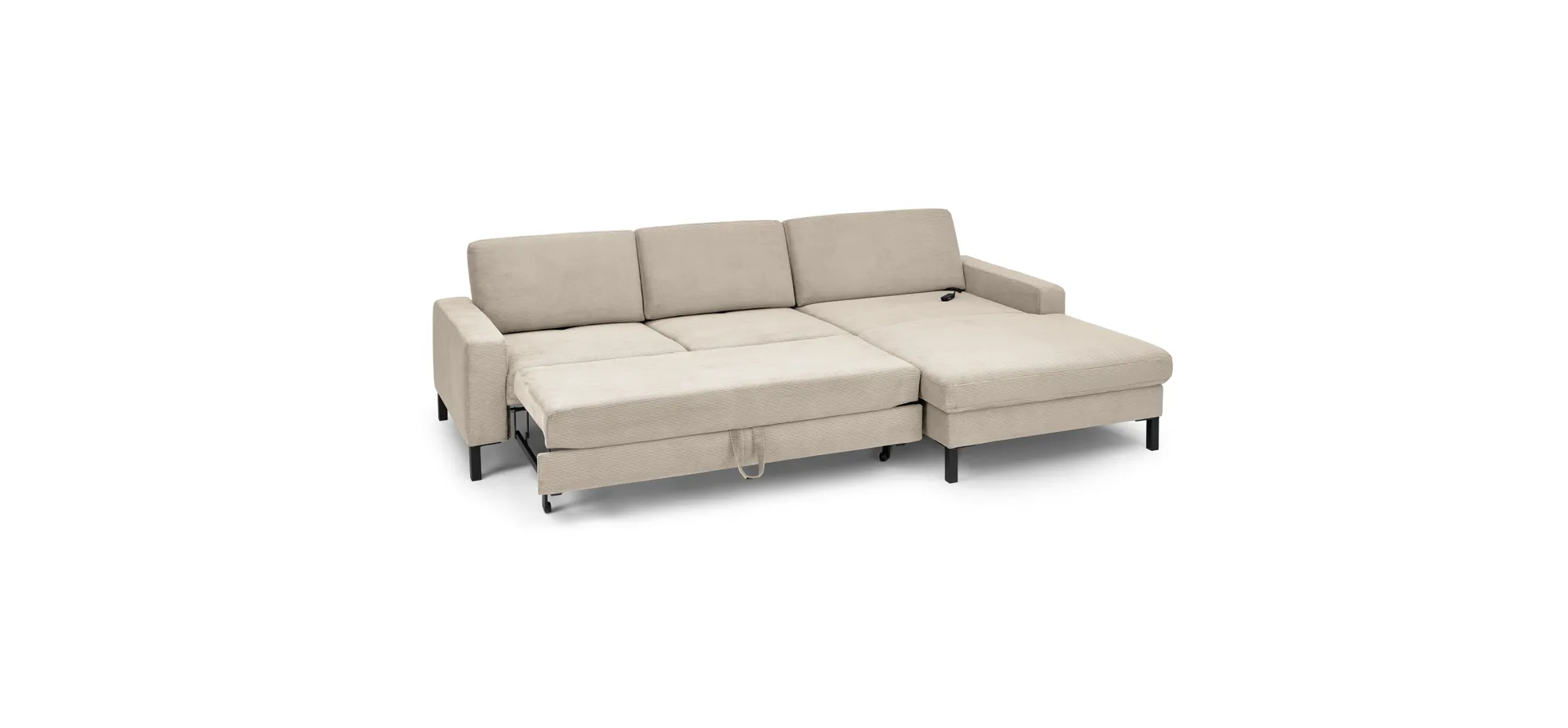 Ecksofa CALM MOVE 2.0 - 2,5-Sitzer mit Longchair rechts, Schlaffunktion, Feincord, Sand