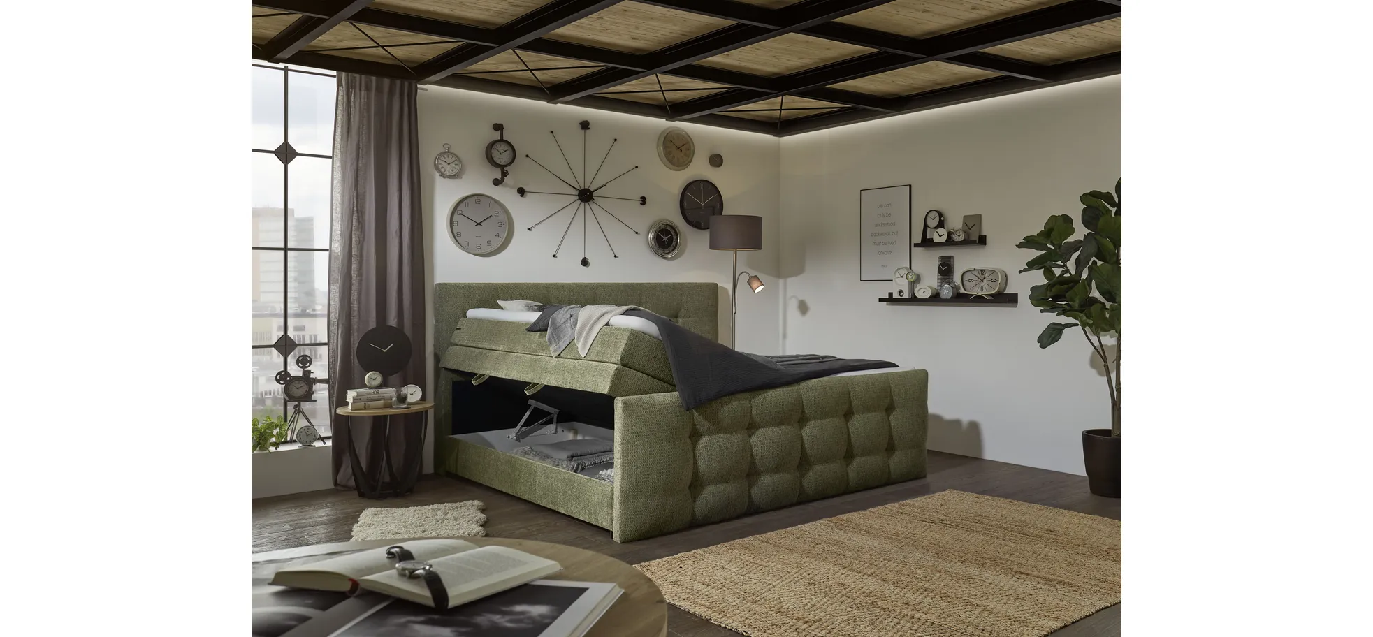 Boxspringbett, Stoff Grün - Sandrin I