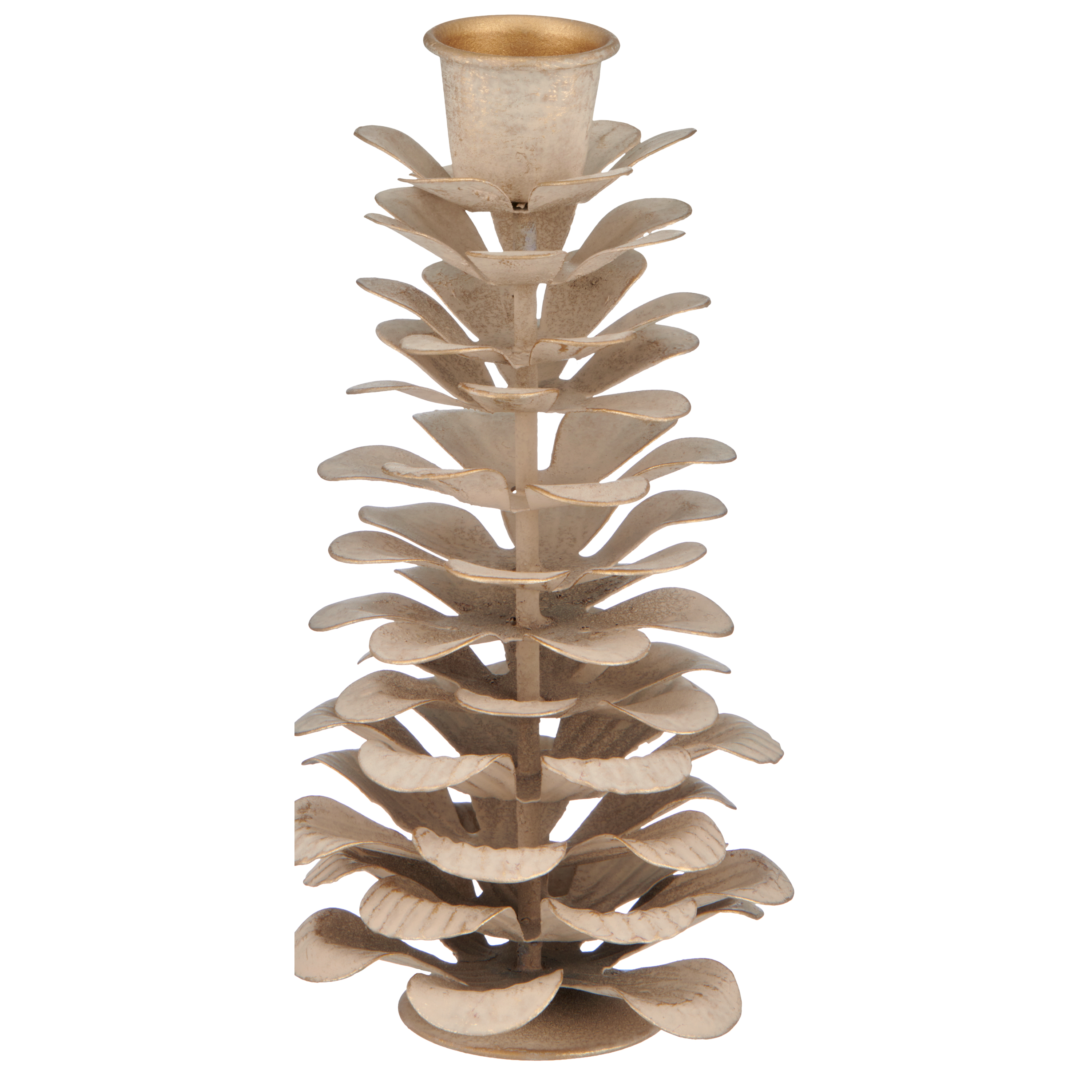 Kerzenhalter Zapfenform - metall, vanille, 8x14cm