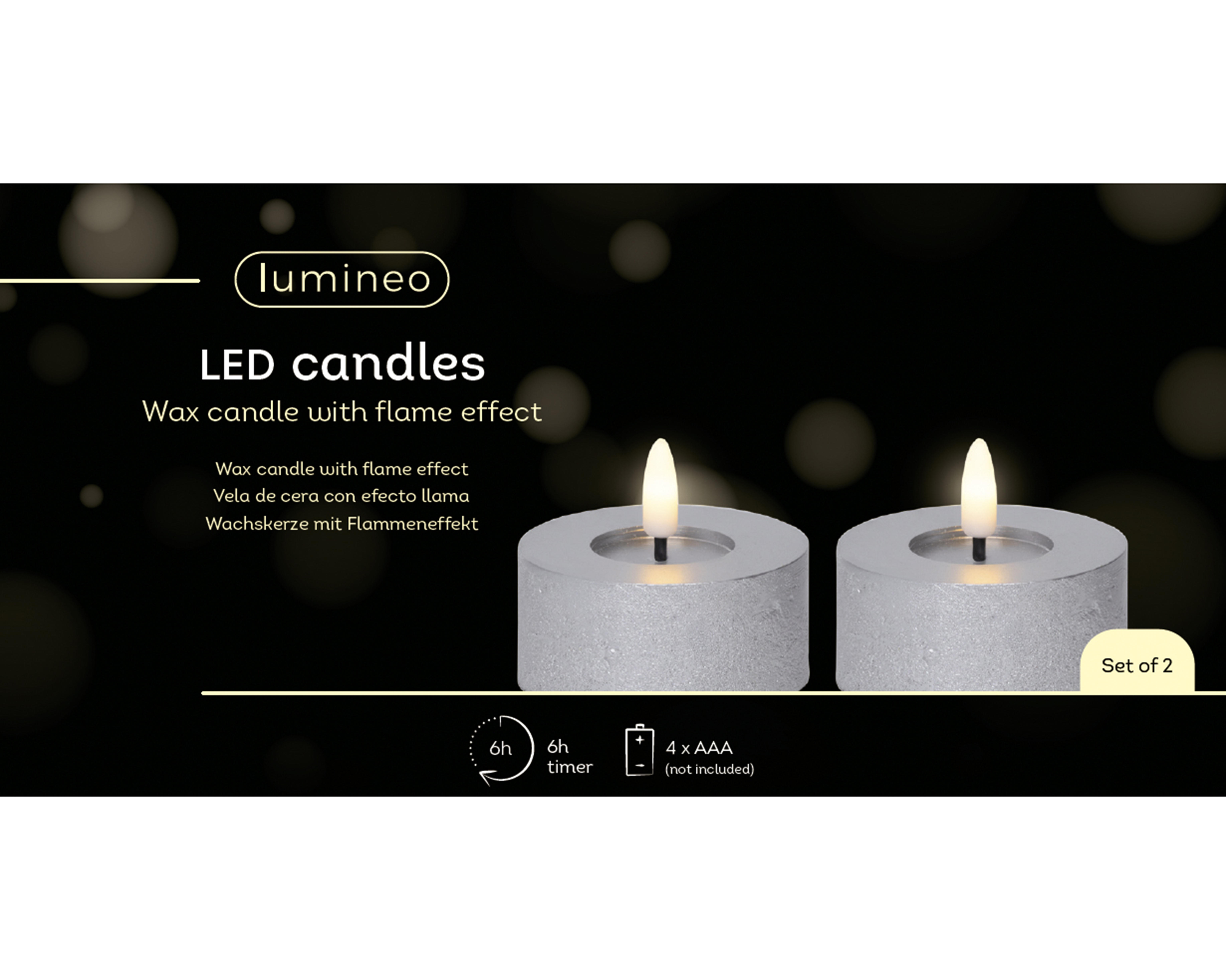 LED Teelicht Wachs - silber/warmes weiss, Wachs, Ø7-H6cm-1L