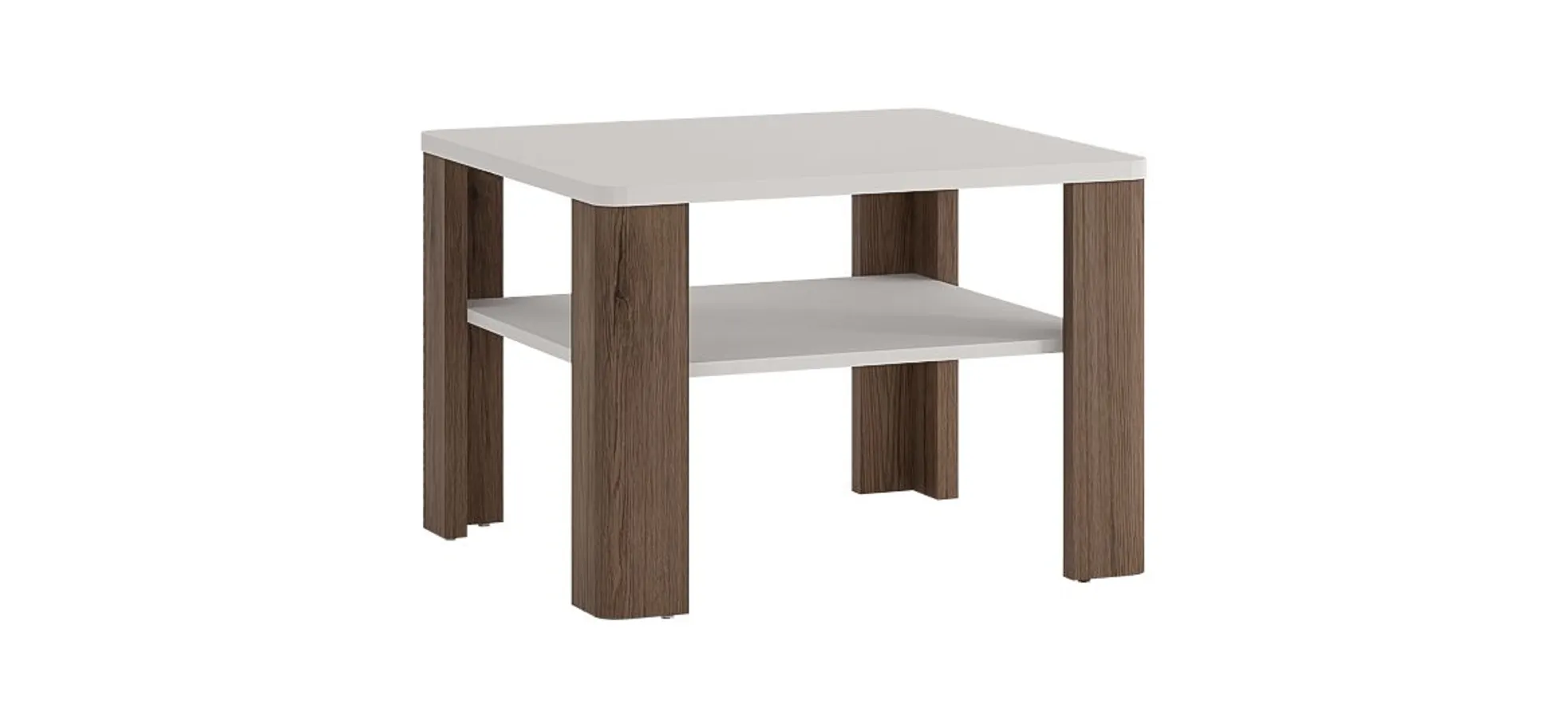 Couchtisch - LB ca. 67x67 cm, Weiß Hochglanz, Eiche Dekor
