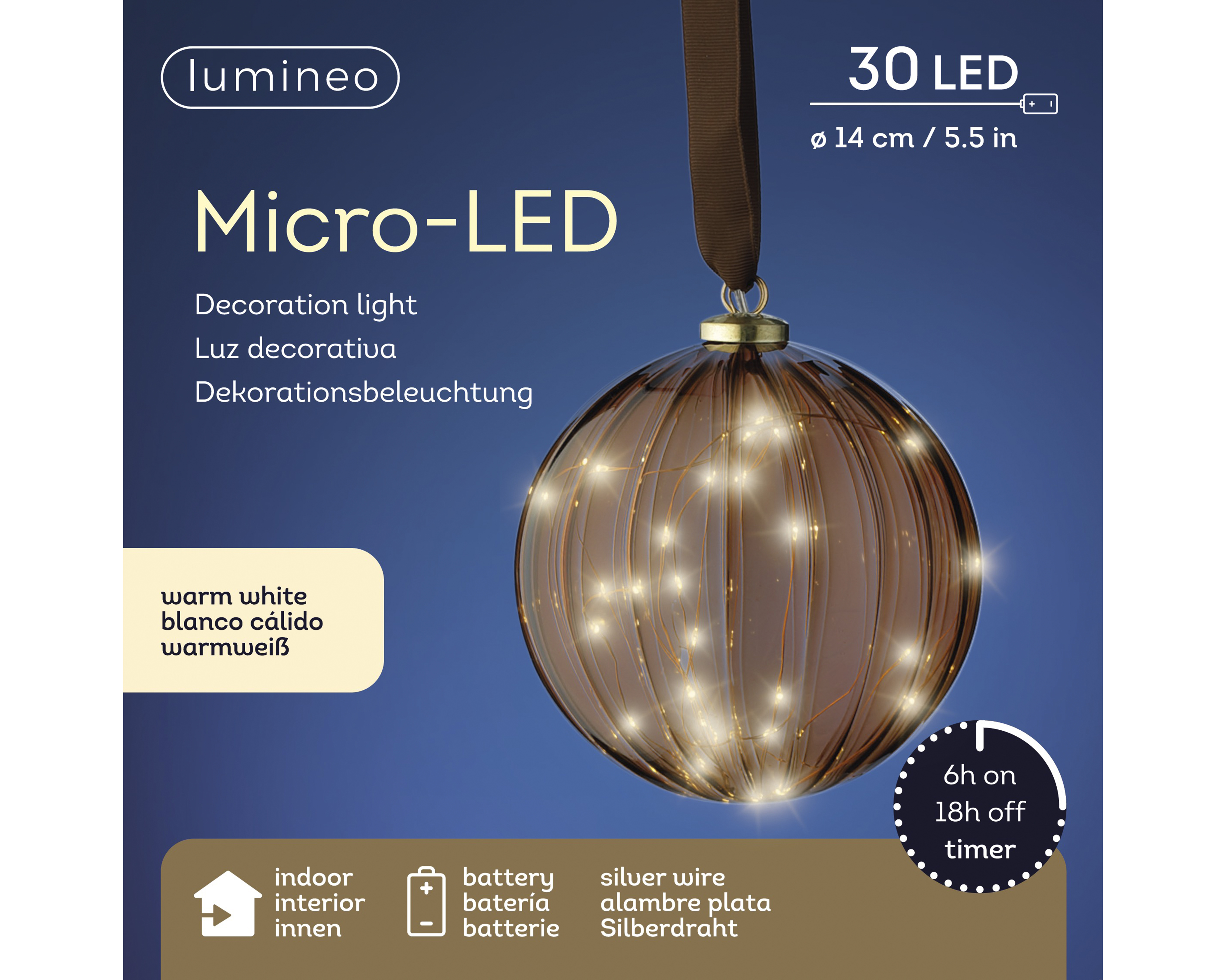 Micro LED Kugel - braun, Ø14.00cm-30L