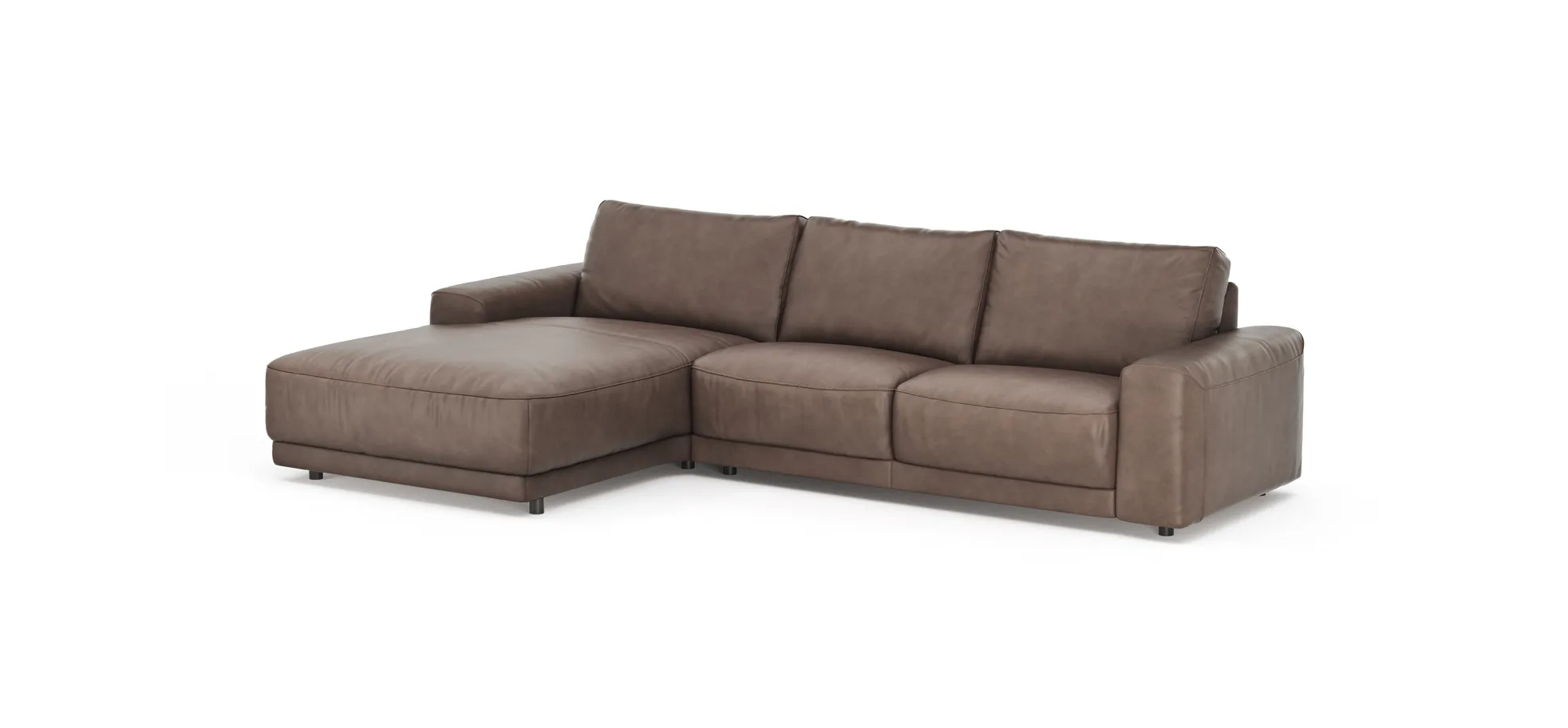 Ecksofa Balok - Longchair groß links mit 2,5-Sitzer, Leder, Dunkelbraun