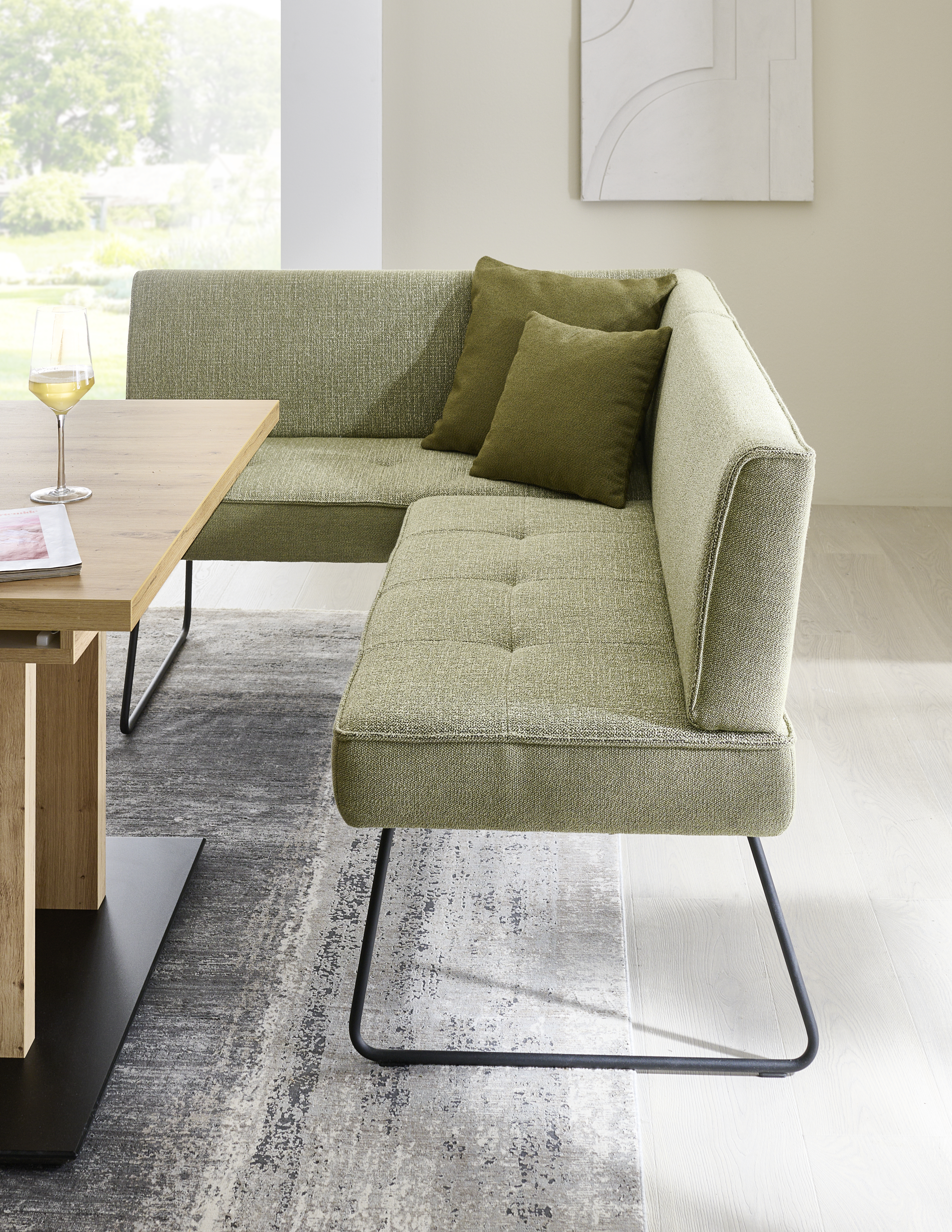 Eckbank, Bezug grün, Gestell Metall schwarz - EM Variantes