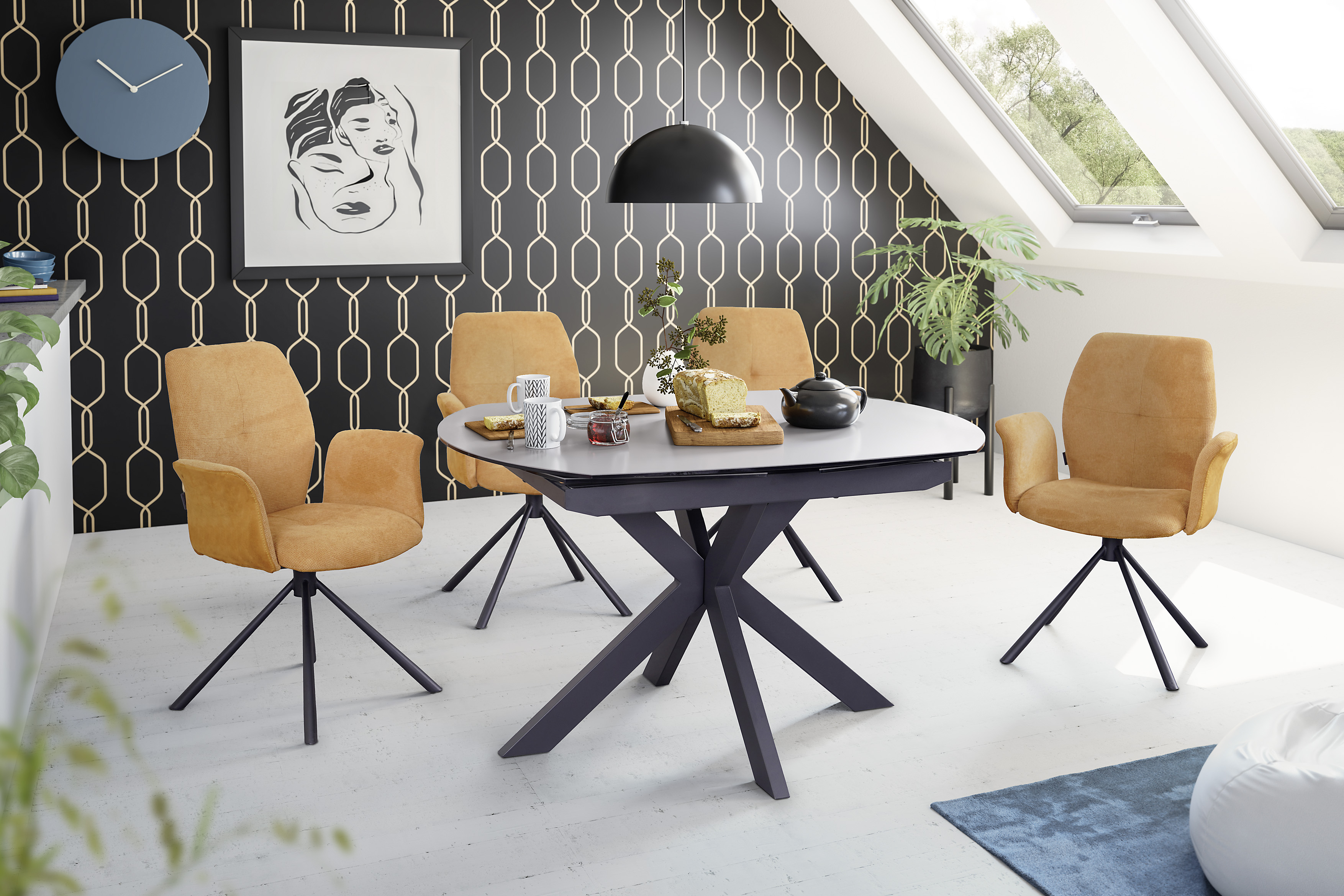 Vierfußstuhl mit Armlehnen, Stoff Mustard - Manoa