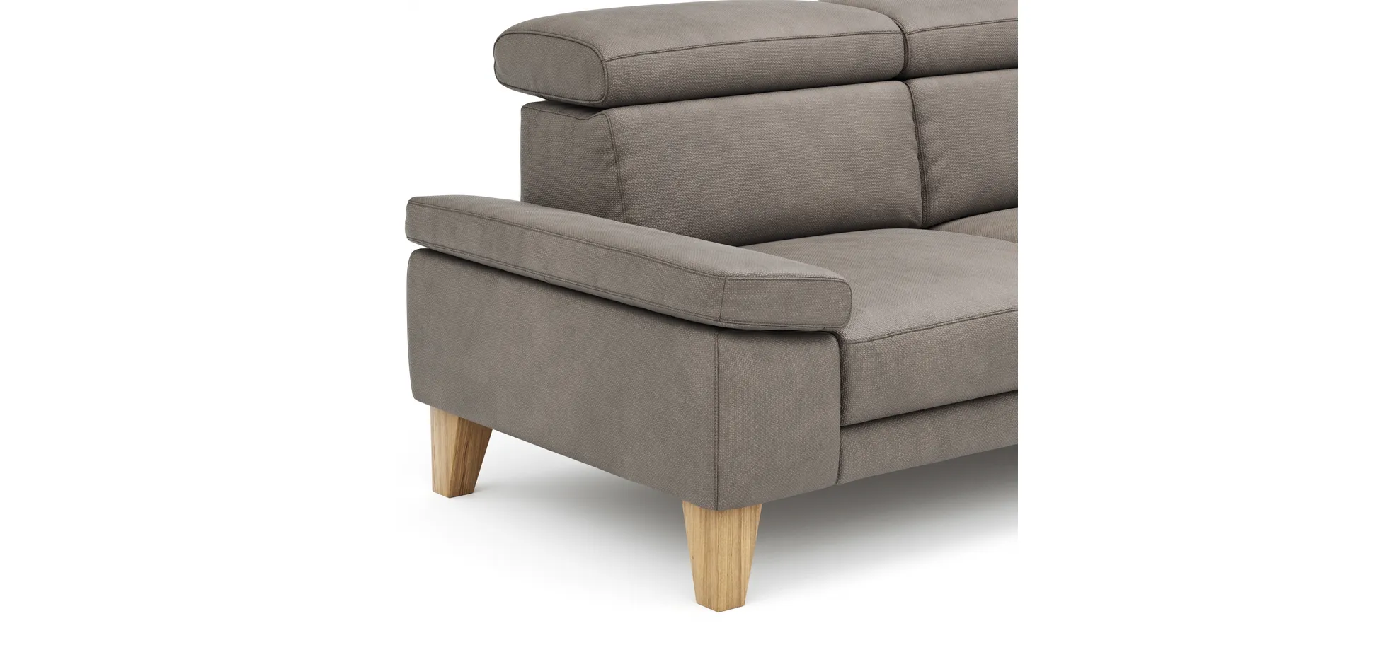 Ecksofa Hudson - 2,5-Sitzer mit Longchair rechts inkl. Kopfteil verstellbar, Stoff, Steingrau